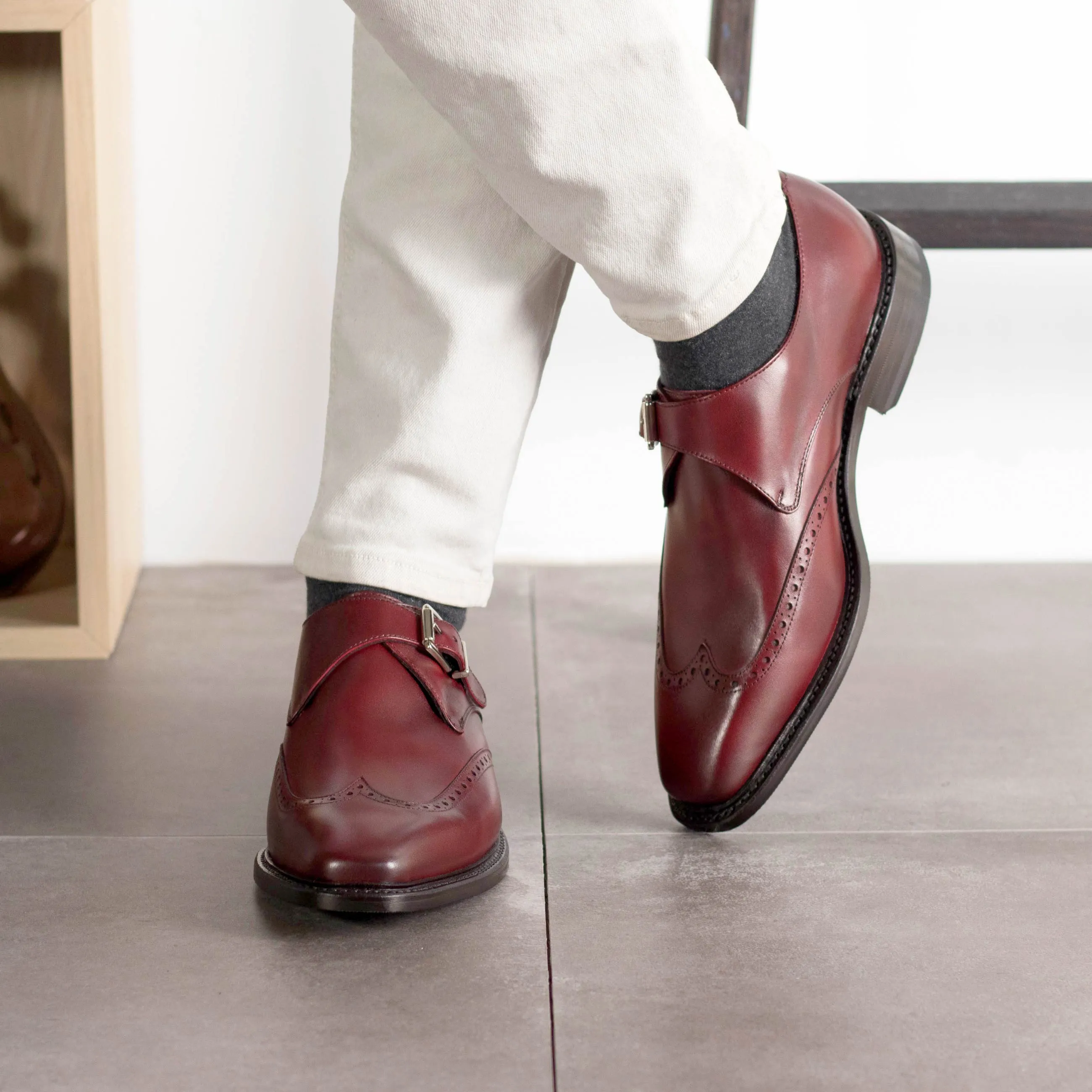 Club Night Burgundy Single Monk Strap Shoes