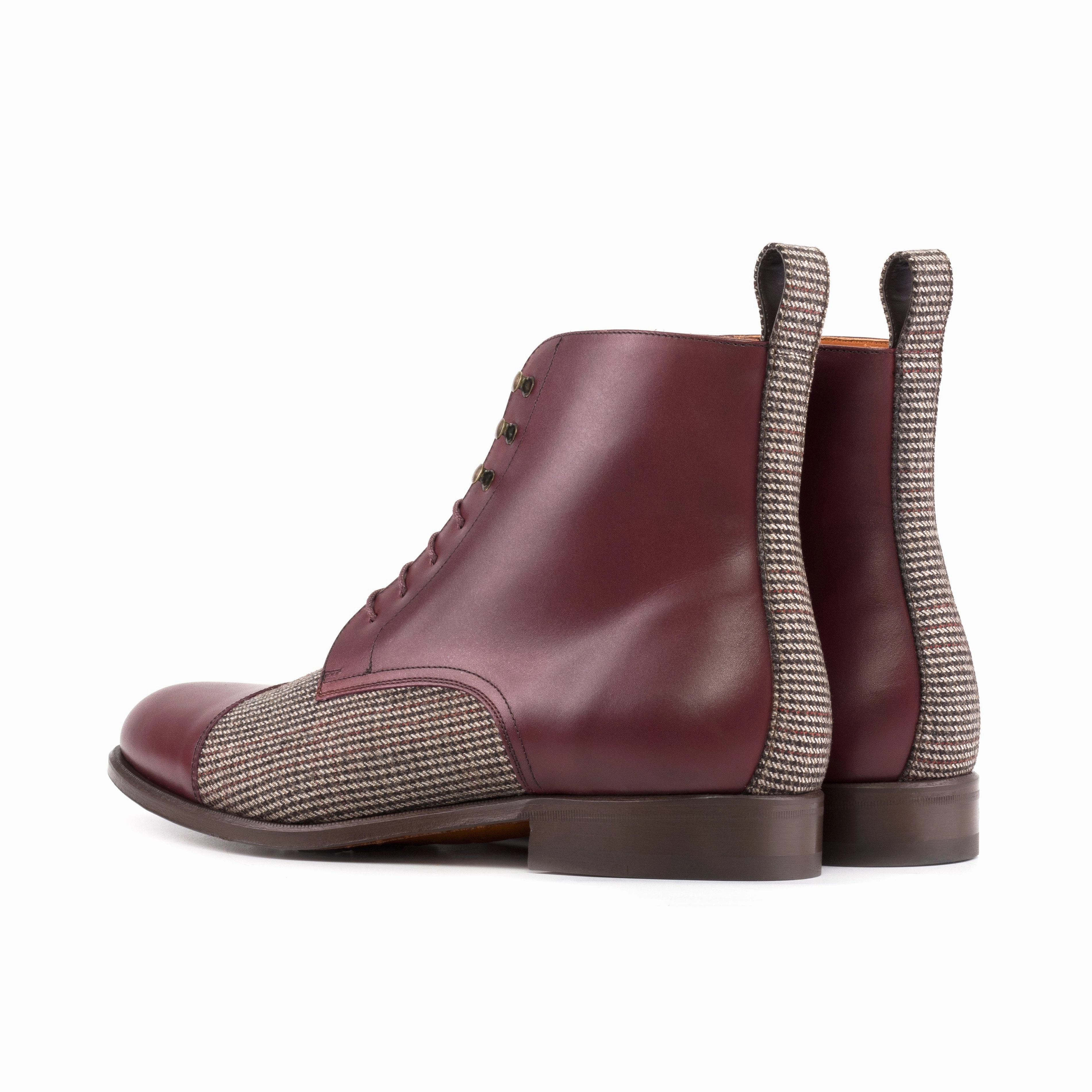 Breathable Windy Weather Burgundy Calf & Tweed Fabric Cap Toe Boots