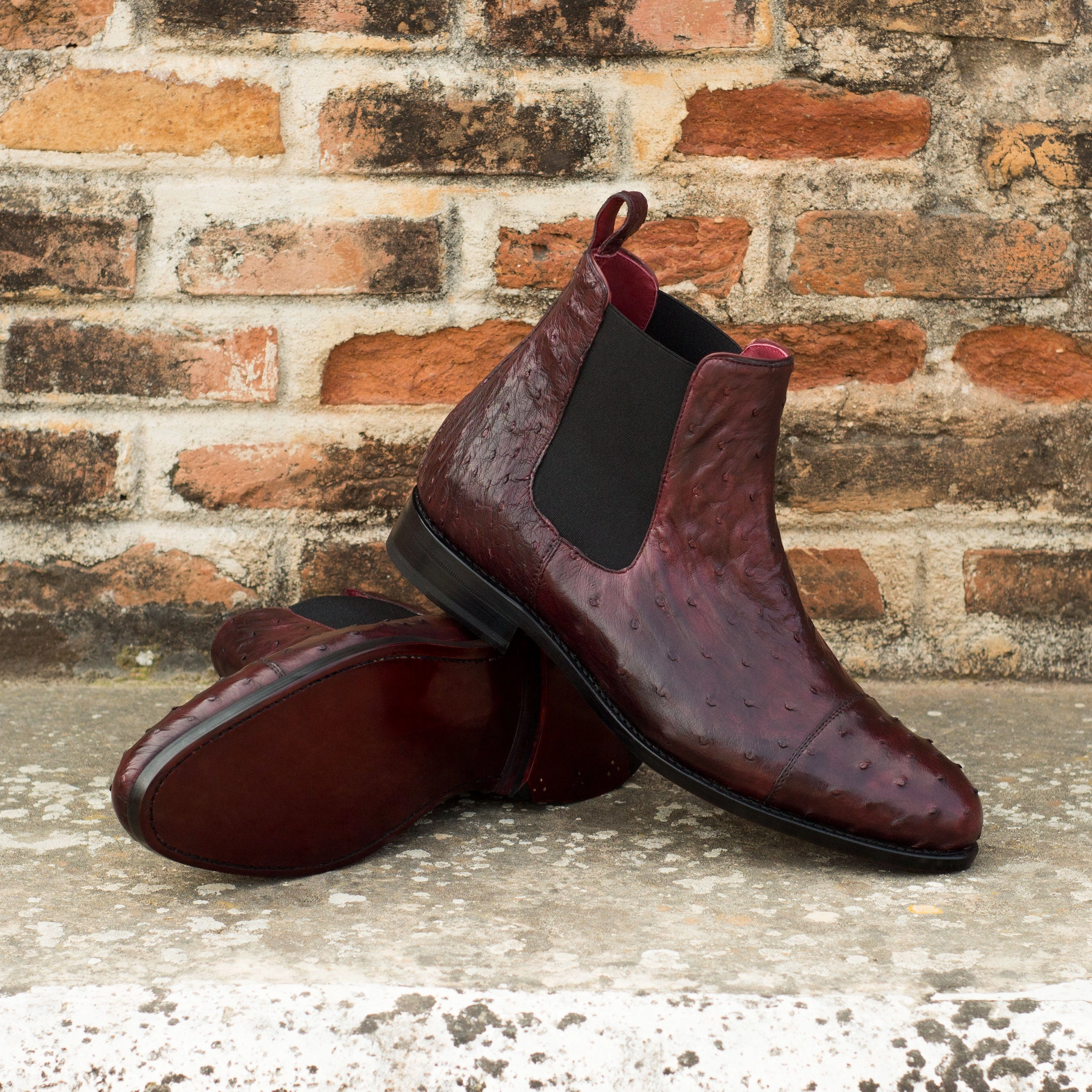 Burgundy Ostrich Chelsea Boots Anti Odor Distressed finish