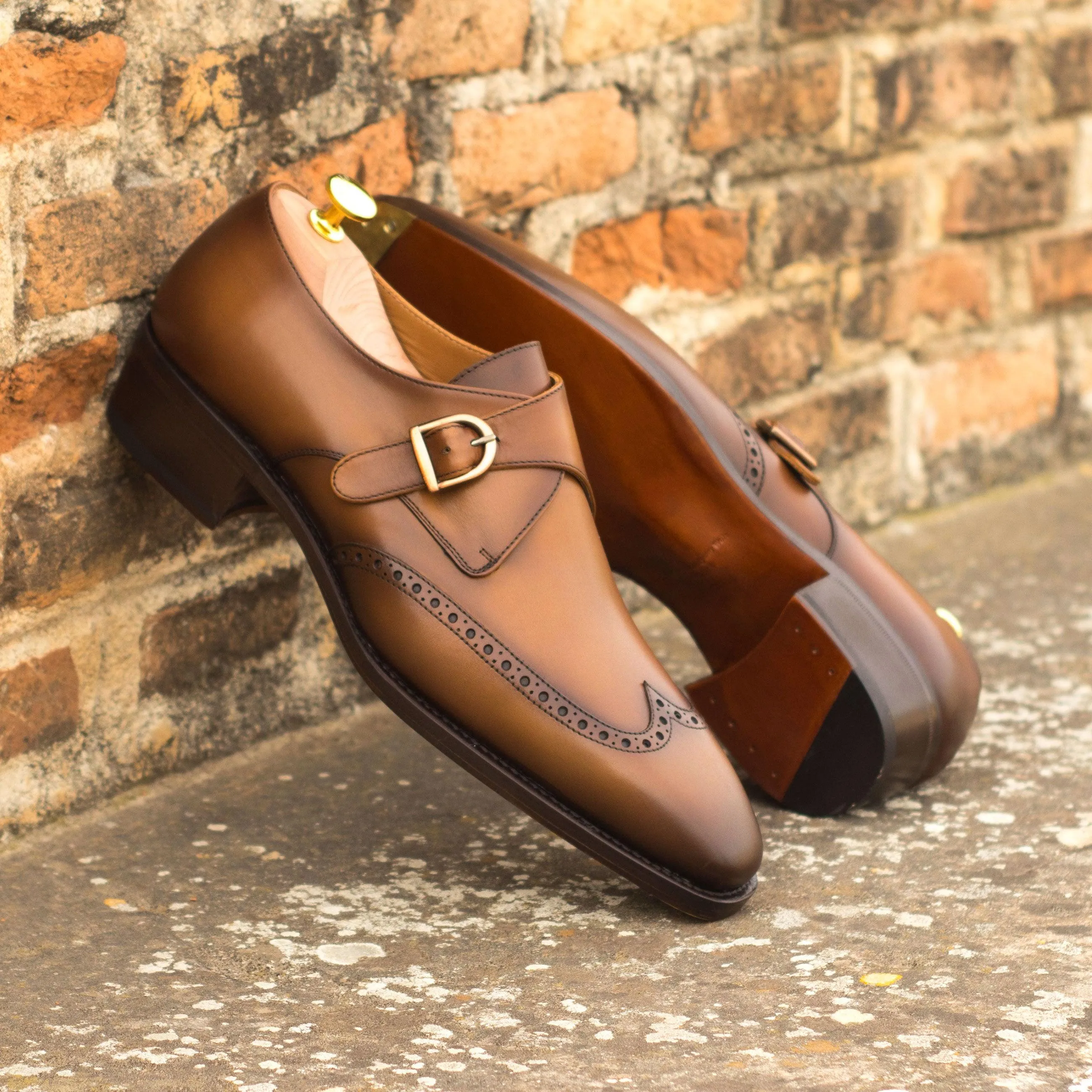 Burnished Cognac Leather Single Monk Shoes Power Shade Guest Ready