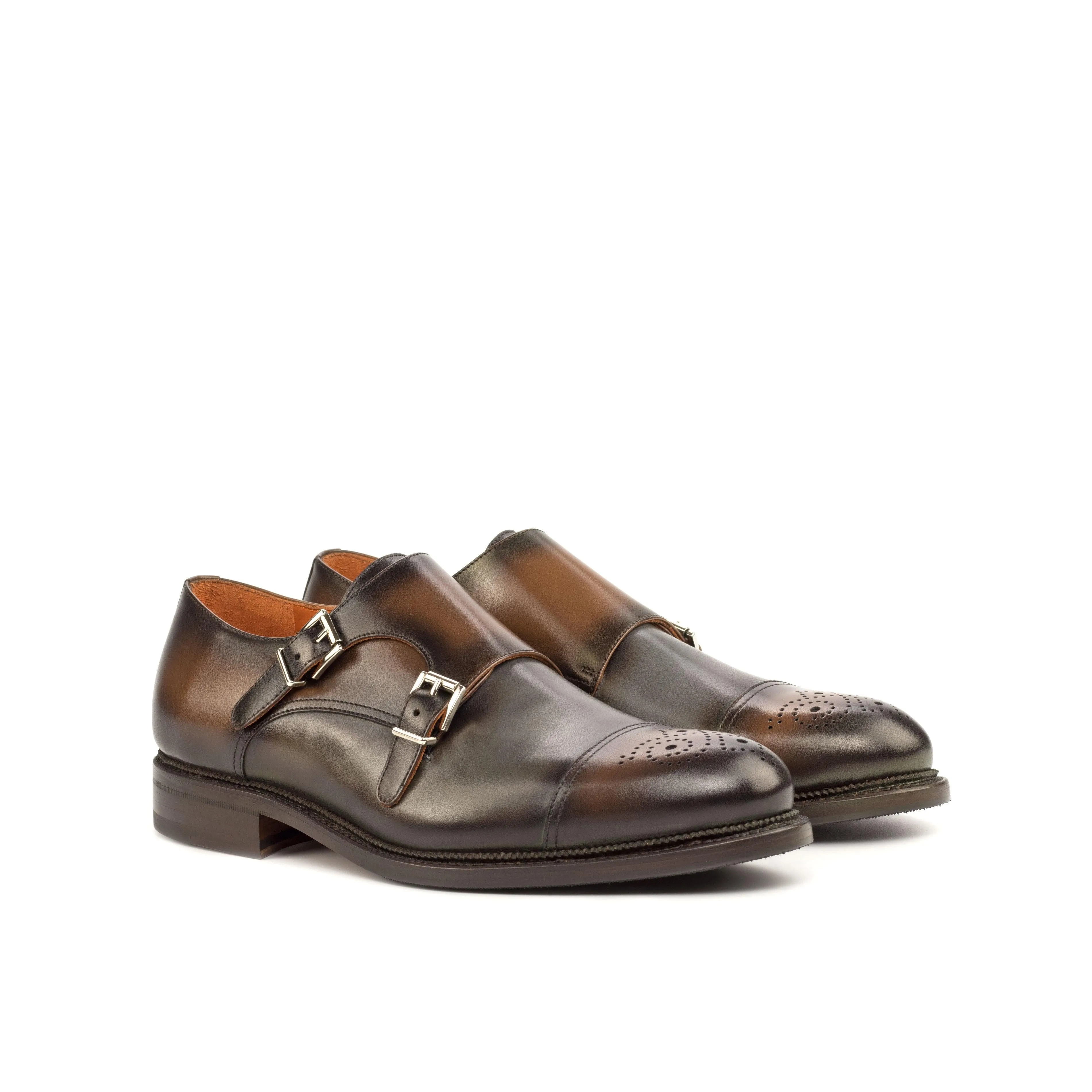 Burnished Grey & Brown Leather Double-Monk Shoes Workplace Balance French Shade