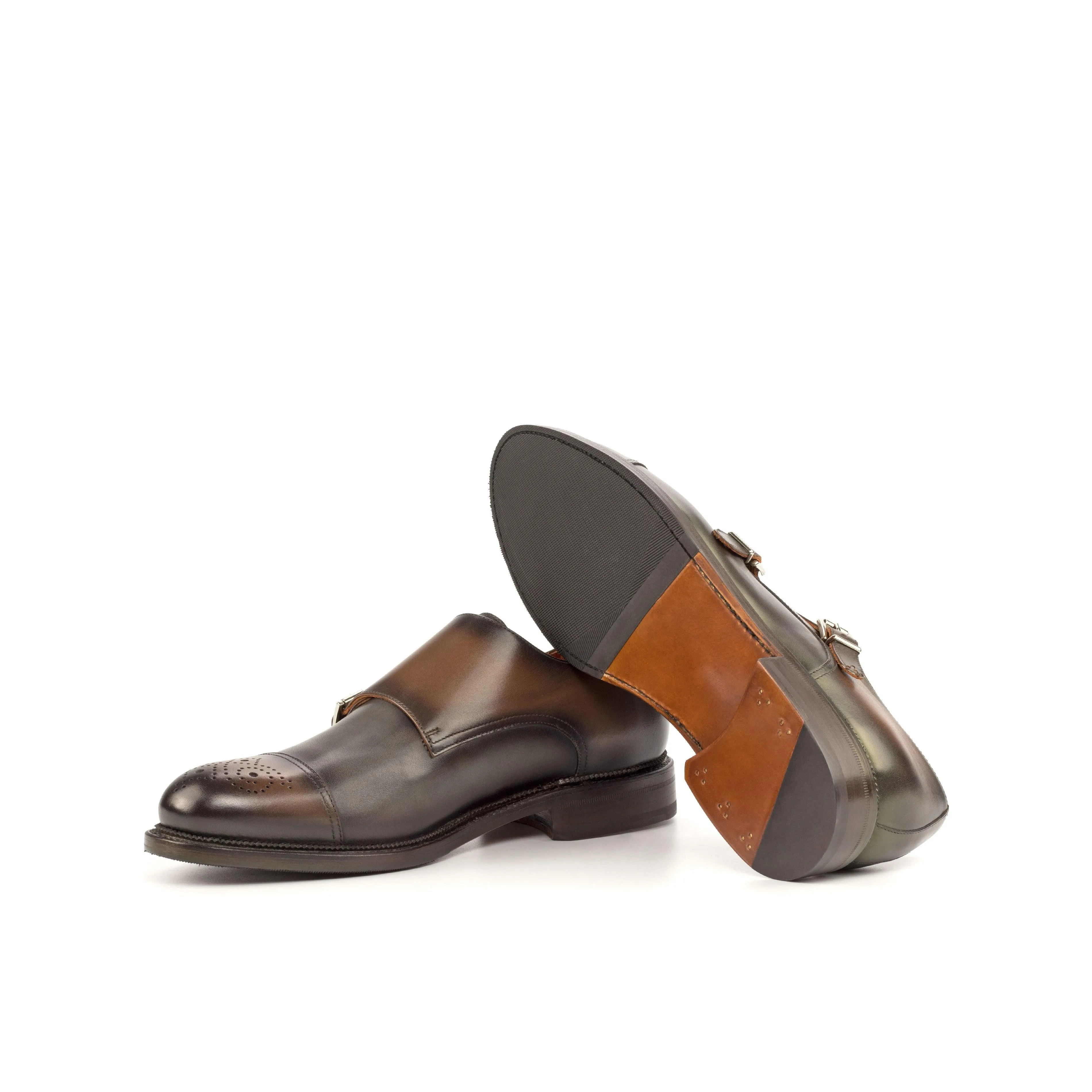 Luxurious design Everyday Routine Burnished Grey & Brown Leather Double-Monk Shoes