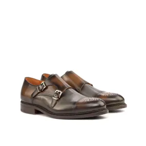 Burnished Grey & Brown Leather Double-Monk Shoes Slim Look Charity Ball