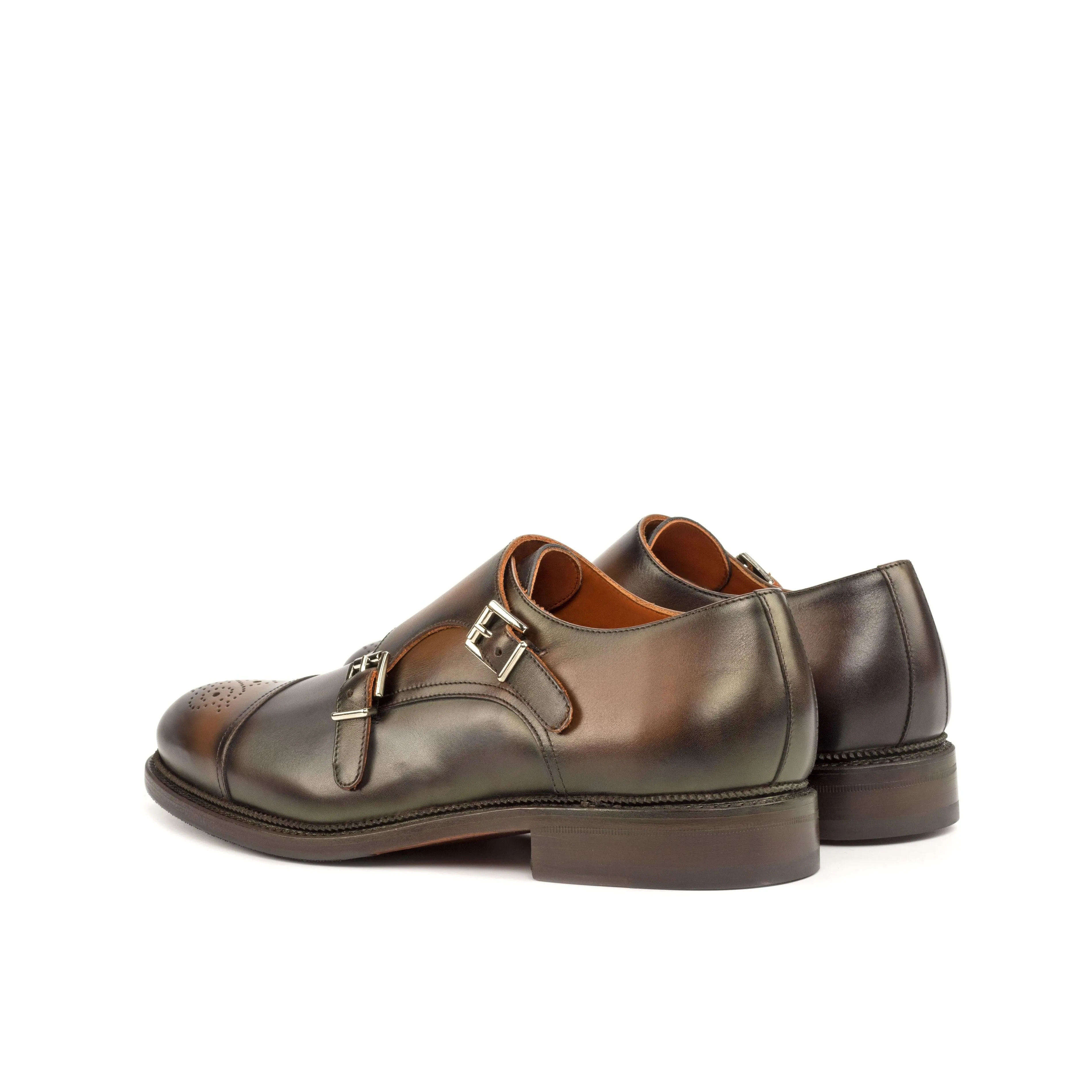 Quiet Design Burnished Grey & Brown Leather Double-Monk Shoes