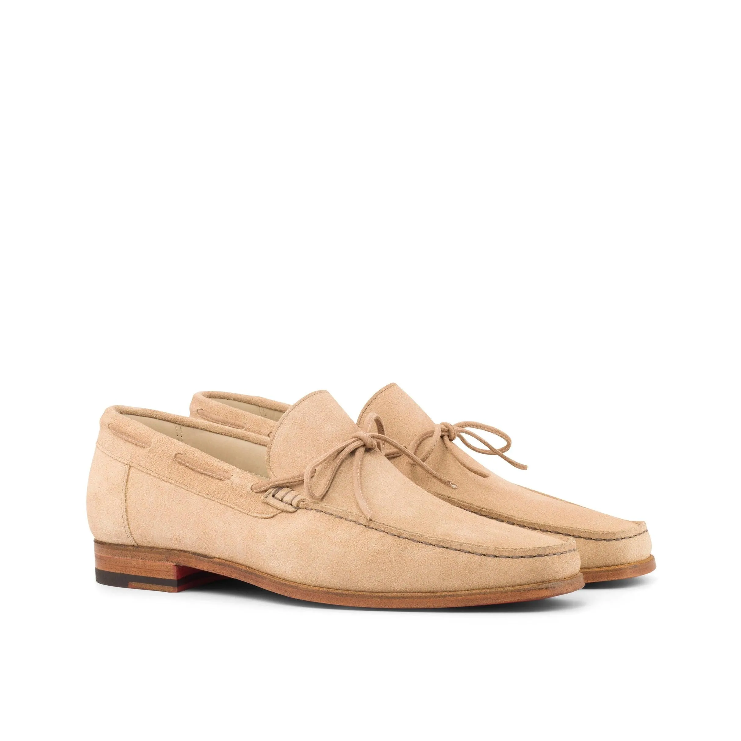 Tall friendly Seamless Camel Suede String Moccasin Loafer
