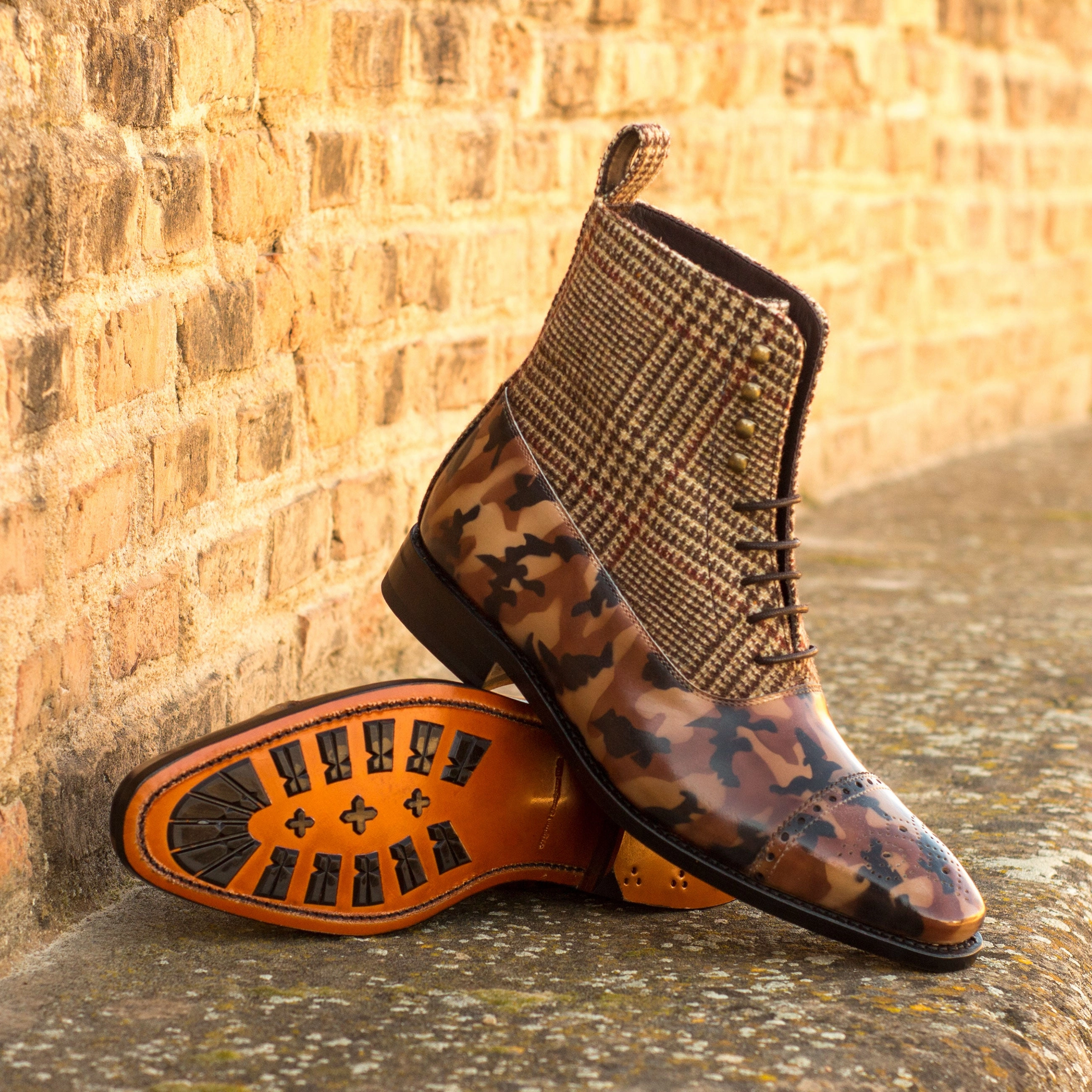 Camo Patina & Tweed Balmoral Boots Croc Look