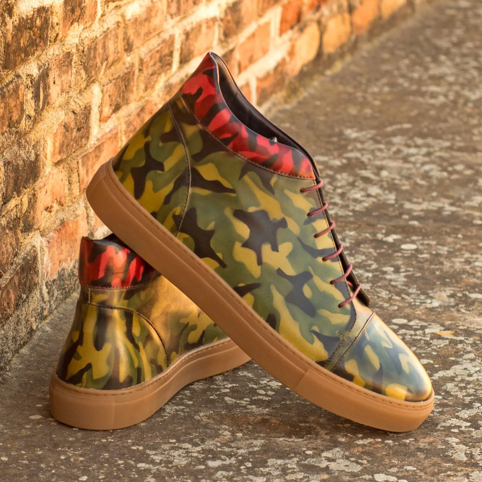 Camouflage Patina Leather High-Top Sneakers functionality Non Compressible Midsole