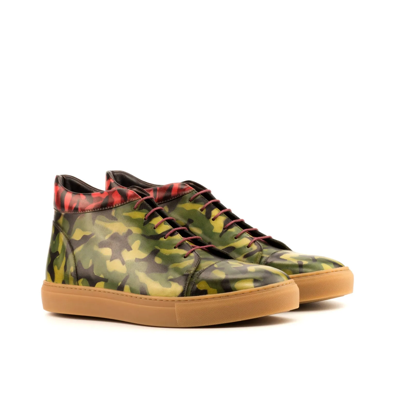 Camouflage Patina Leather High-Top Sneakers Quiet Step