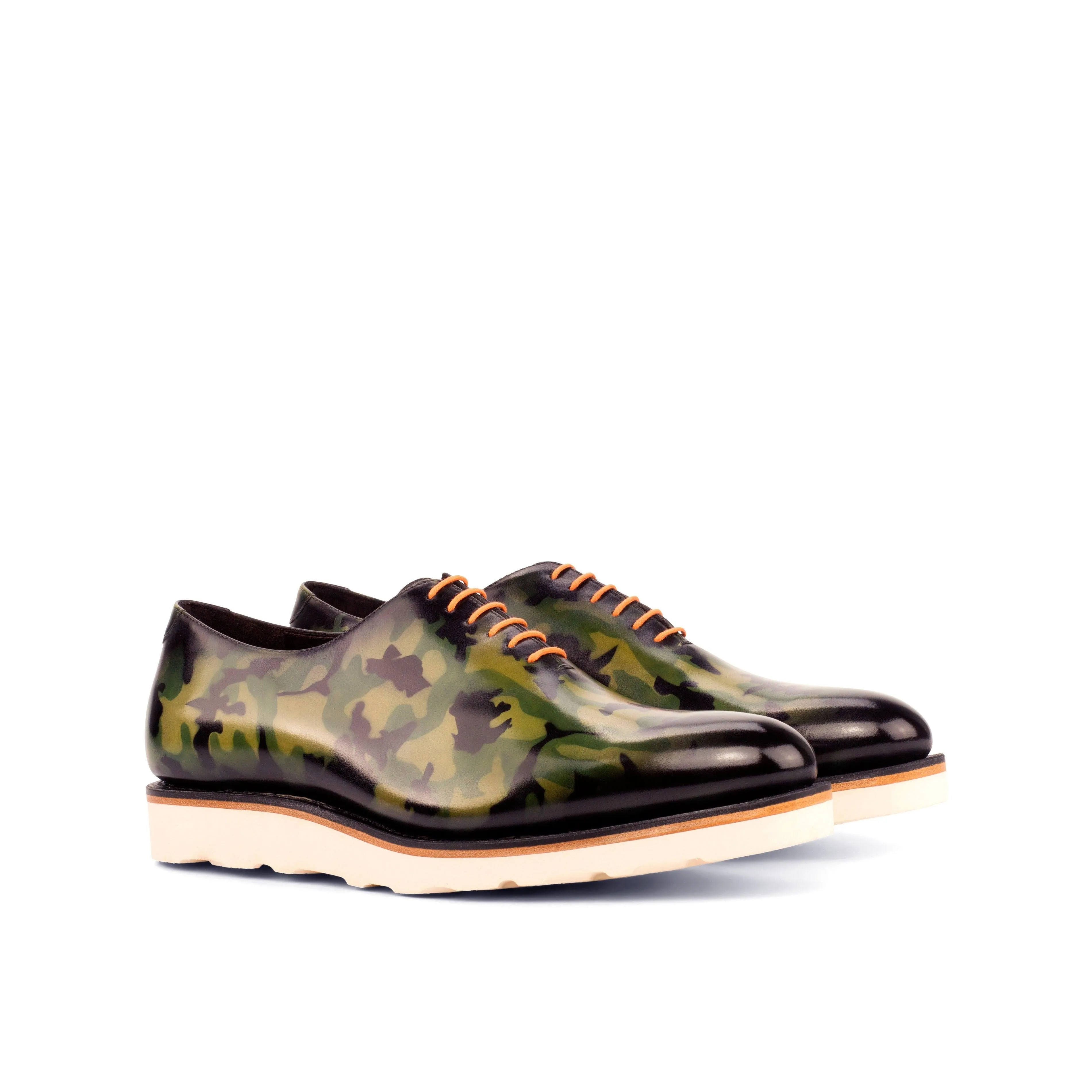 Camouflage Patina Leather Wholecut Shoes Long Life