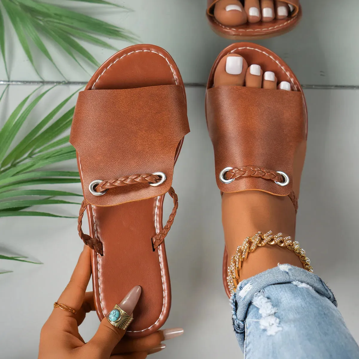 Capri Braided Strap Slip-On Sandals Cushioned Comfort Swift Walk