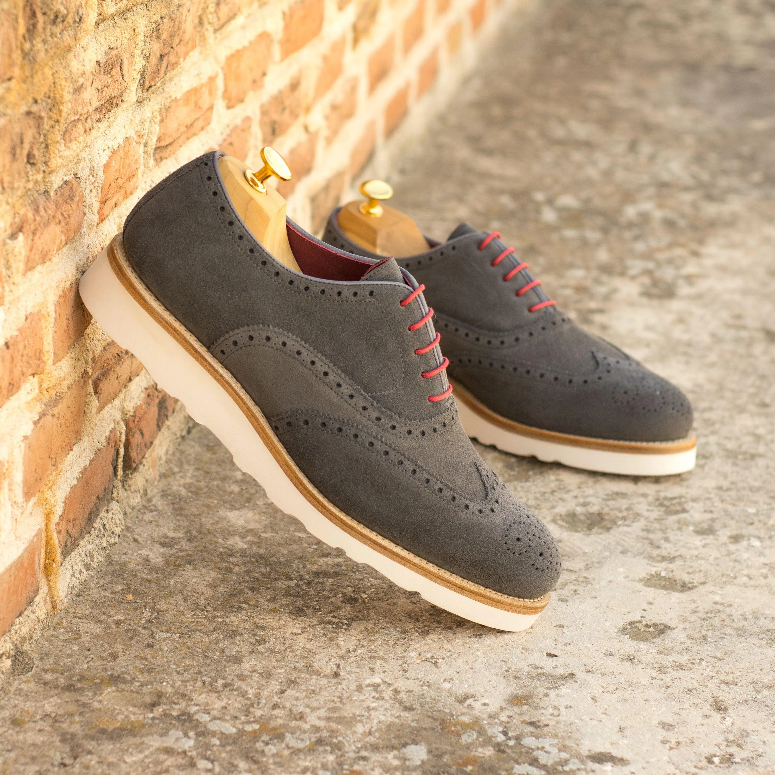 Casual Brogue Shoes Grey Suede Modern Silhouette