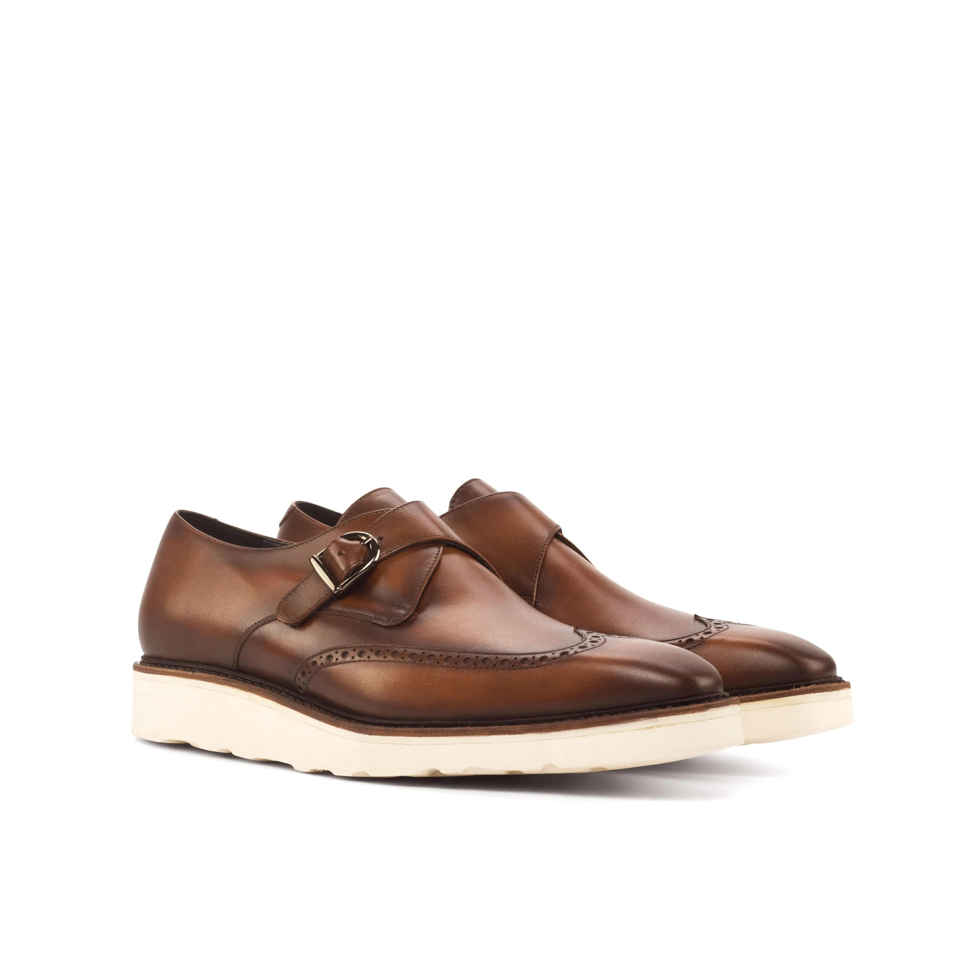 Casual Burnished Brown Single Monk Shoes Group Setting