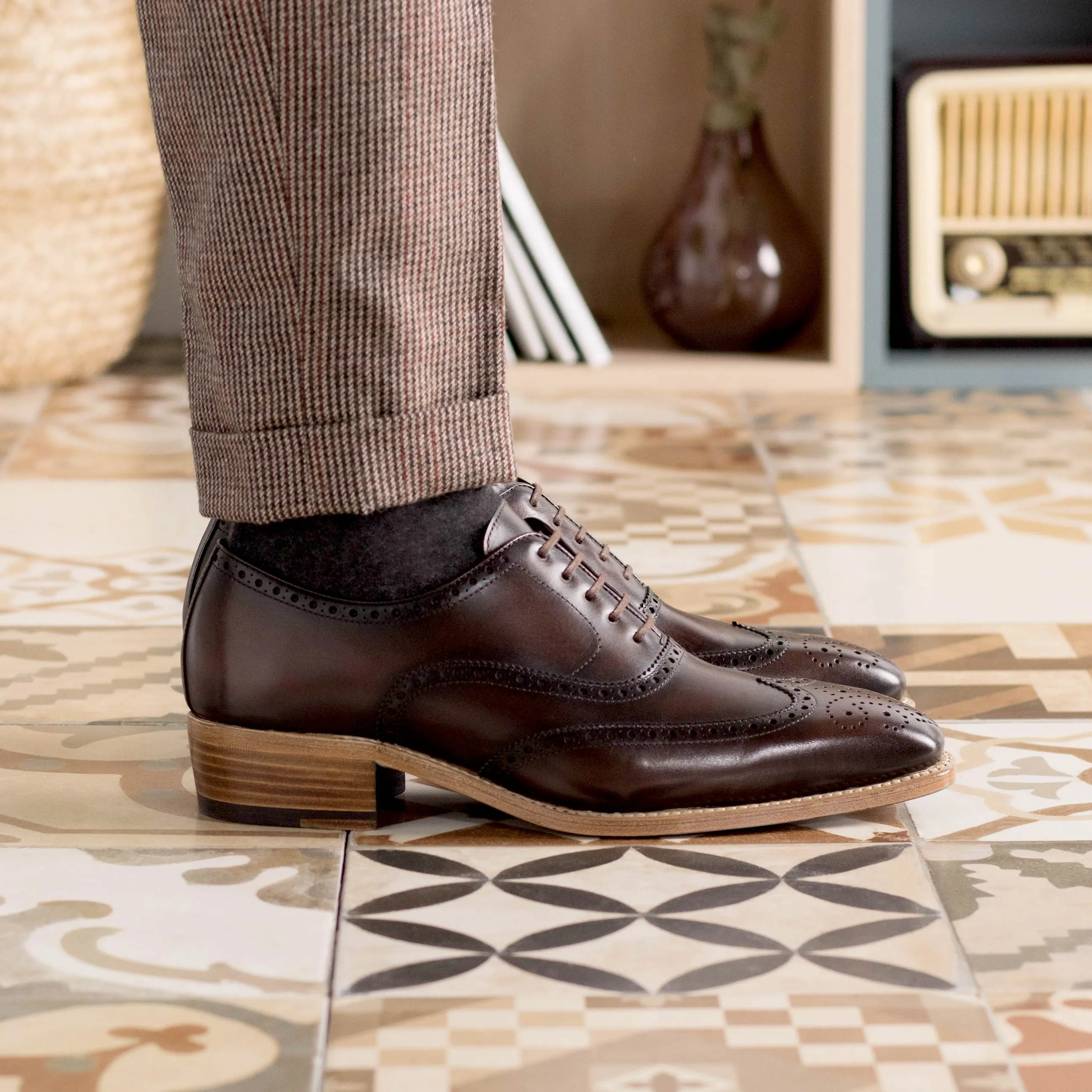 High Shine Coastal Ease Dark Brown Wingtip Brogue Shoes