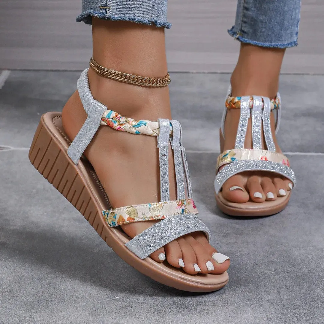 Freedom Move Charise T-Strap Rhinestone Braided Wedge
