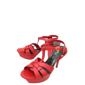 YSL Red Tribute Leather Sandal 37.5 Shock Absorbing Chic Sandals for Day