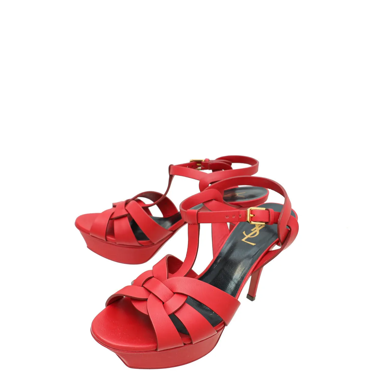 YSL Red Tribute Leather Sandal 37.5 Shock Absorbing Chic Sandals for Day