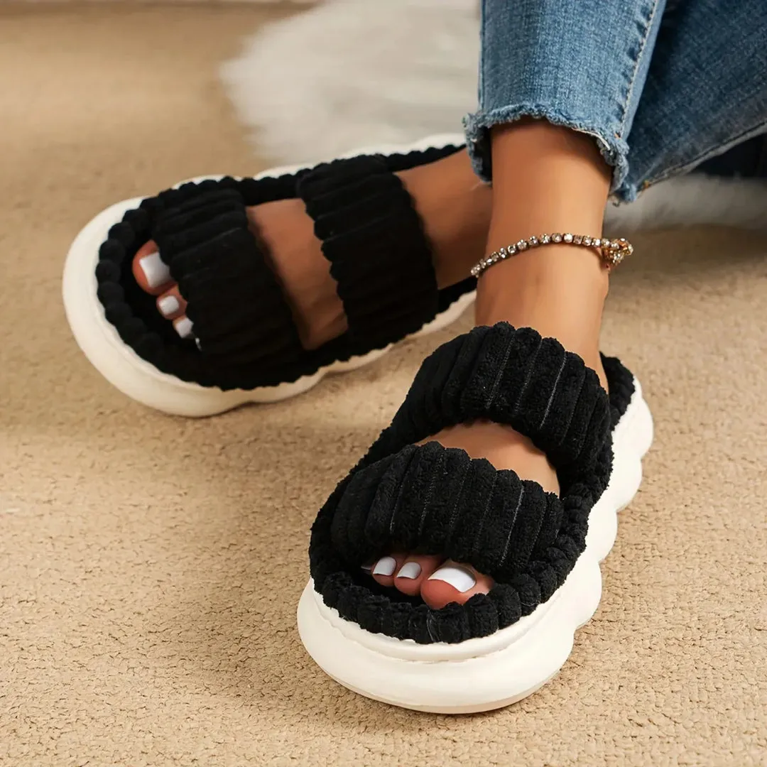 Tear Resistant Chic Design Cloud Double Strap Corduroy Indoor Slides