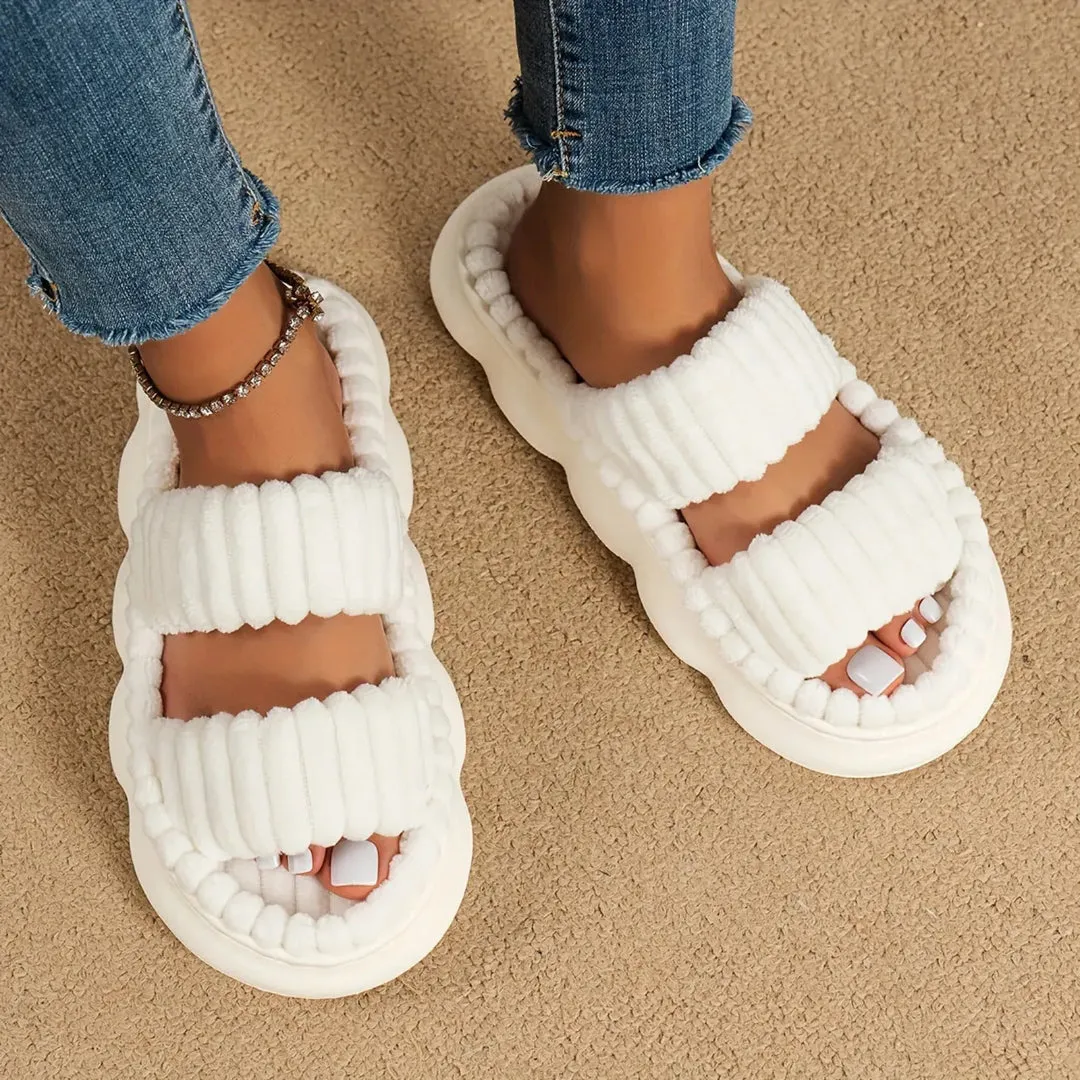 Luxe cushioning Chic Design Cloud Double Strap Corduroy Indoor Slides