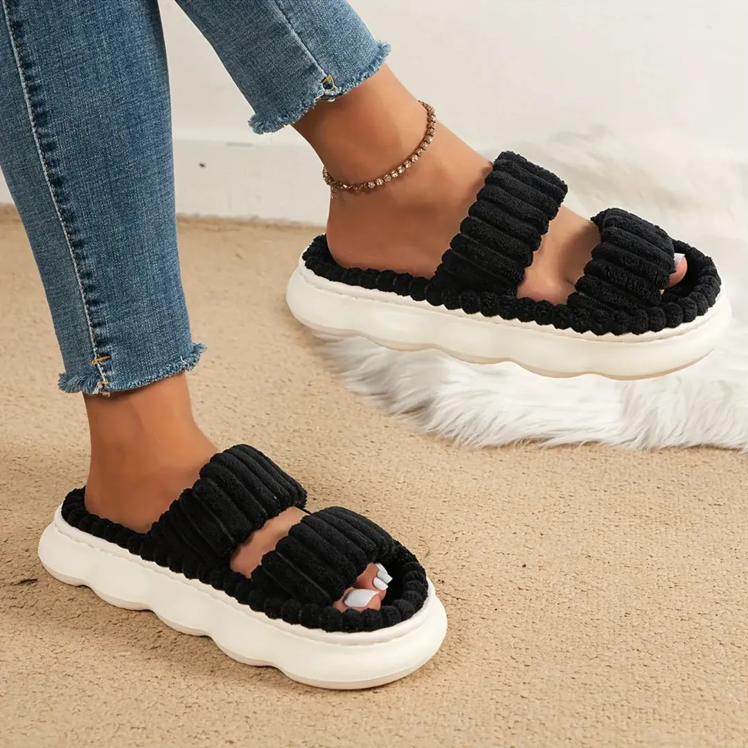 Low Effort Chic Design Cloud Double Strap Corduroy Indoor Slides