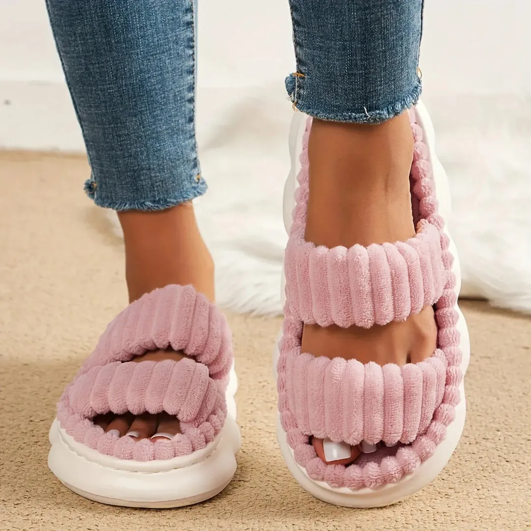Chic Design Cloud Double Strap Corduroy Indoor Slides Supportive Feel Breathable Airflow Channels