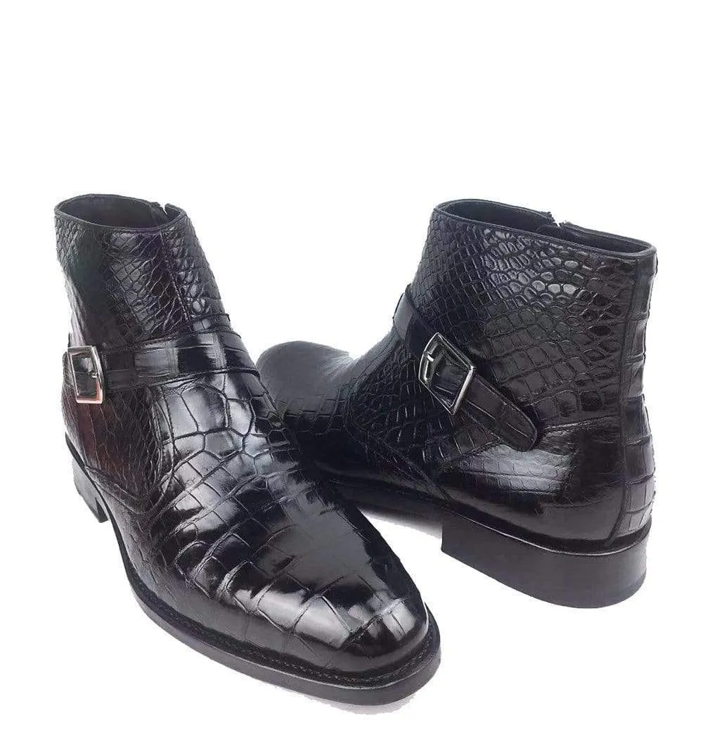 Crocodile Shoes Crocodile Belly Leather  Man Round Toe Buckle Strap Office Ankle Boots Men's Cowboy Arch Support Shoes