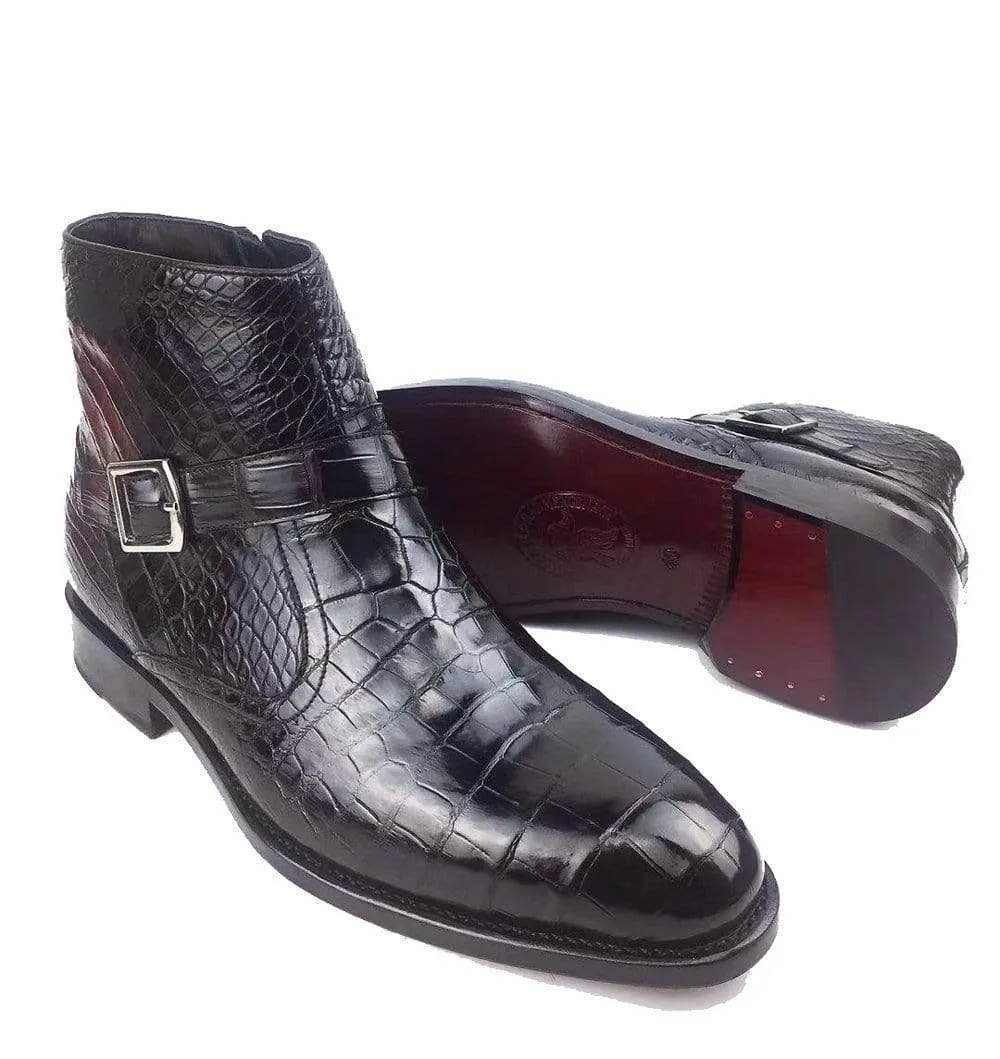 Crocodile Shoes Crocodile Belly Leather  Man Round Toe Buckle Strap Office Ankle Boots Men's Cowboy Breathable Slip-Ons Star Night