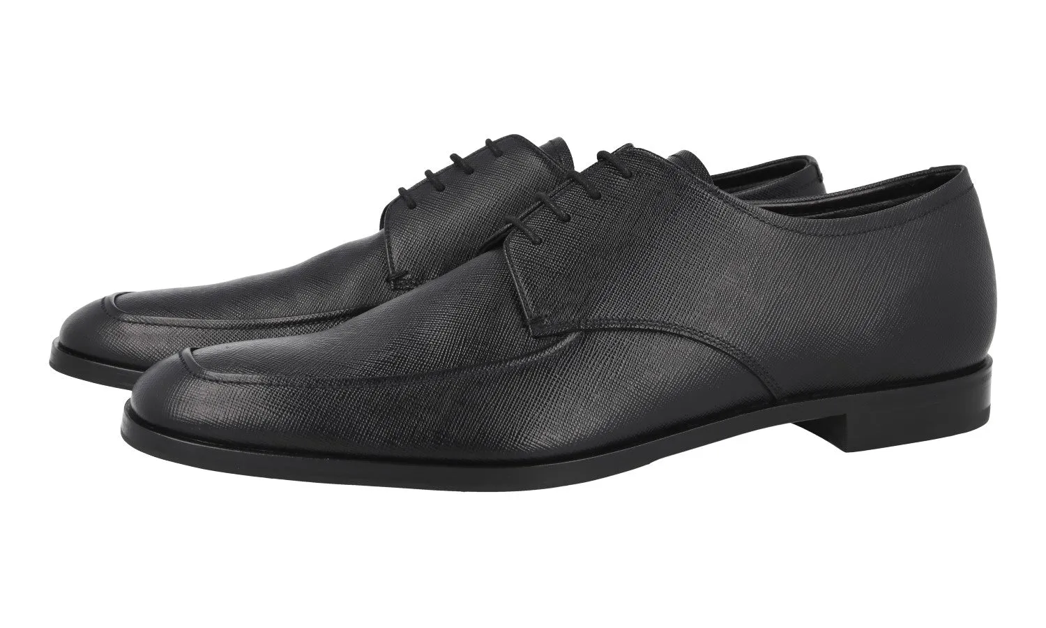 Shiny Finish Prada Men's Black Saffiano Leather Derby Lace-up Shoes 2EB192