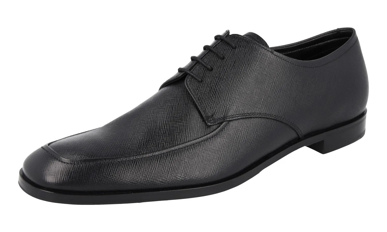 Prada Men's Black Saffiano Leather Derby Lace-up Shoes 2EB192 Slim Shape