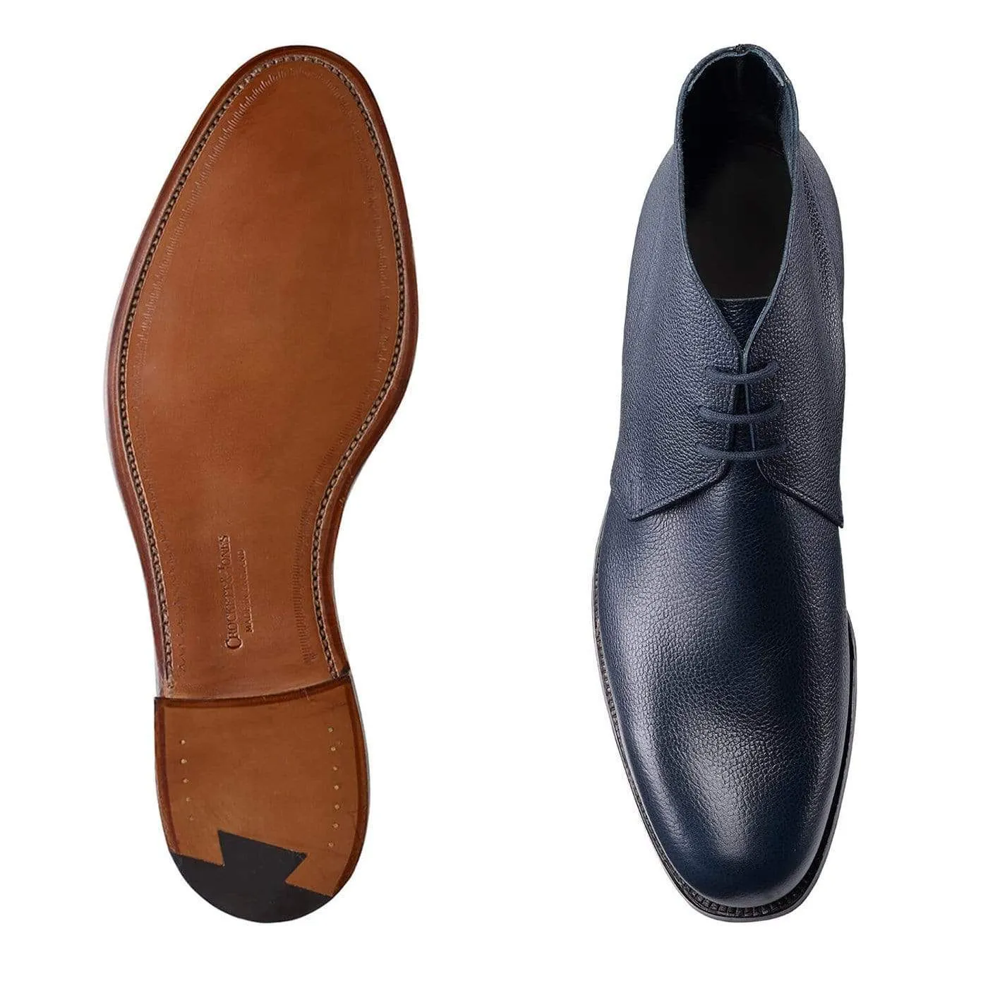 Chukka Navy Pebble Grain Polished Silhouette