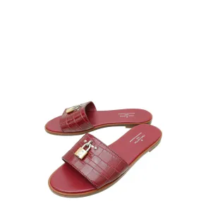 Louis Vuitton Burgundy Crocodile Lock It Flat Mules 37 Lace Up Style Court Fast