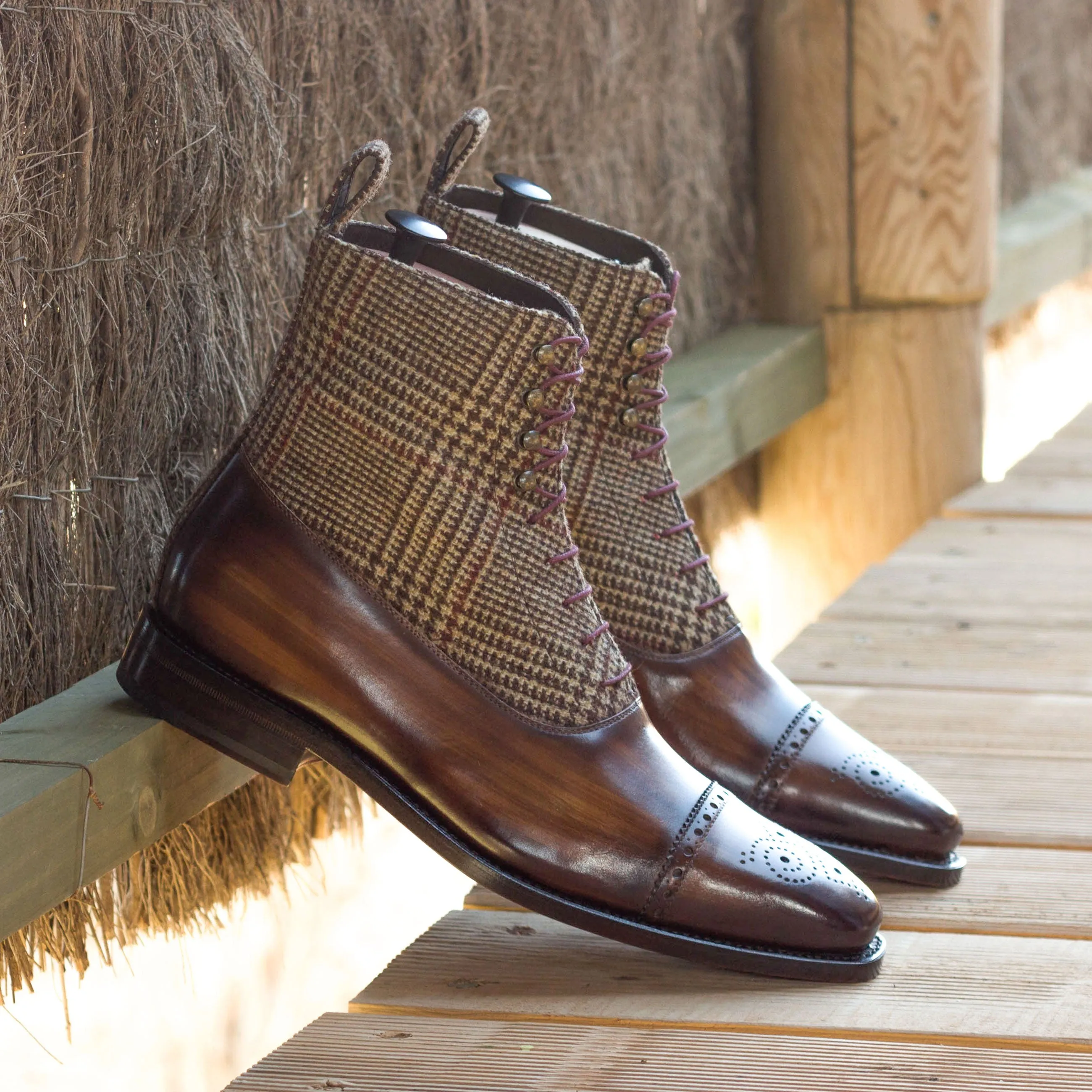 Workwear Focus Understated Brown Patina & Tweed Balmoral Boots