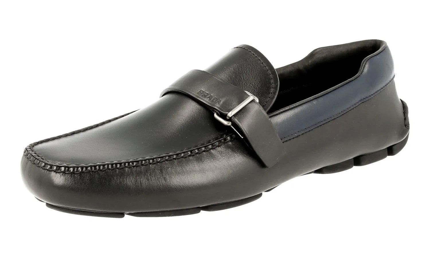 Prada Men's Black Leather Driver Shoes Loafers 2DD120 Heel Soft Soft Soles