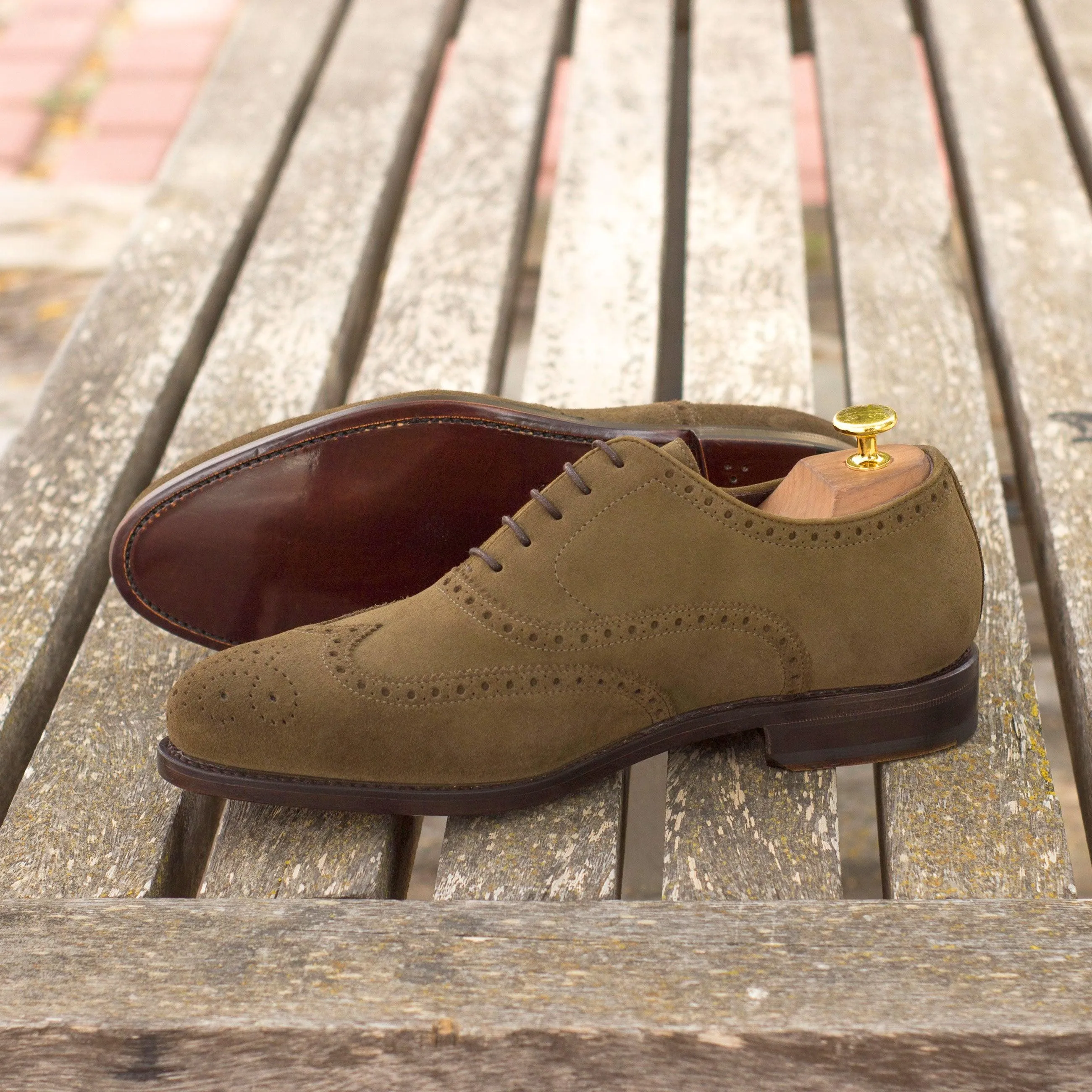 Khaki Suede Brogue Shoes Exclusive Model