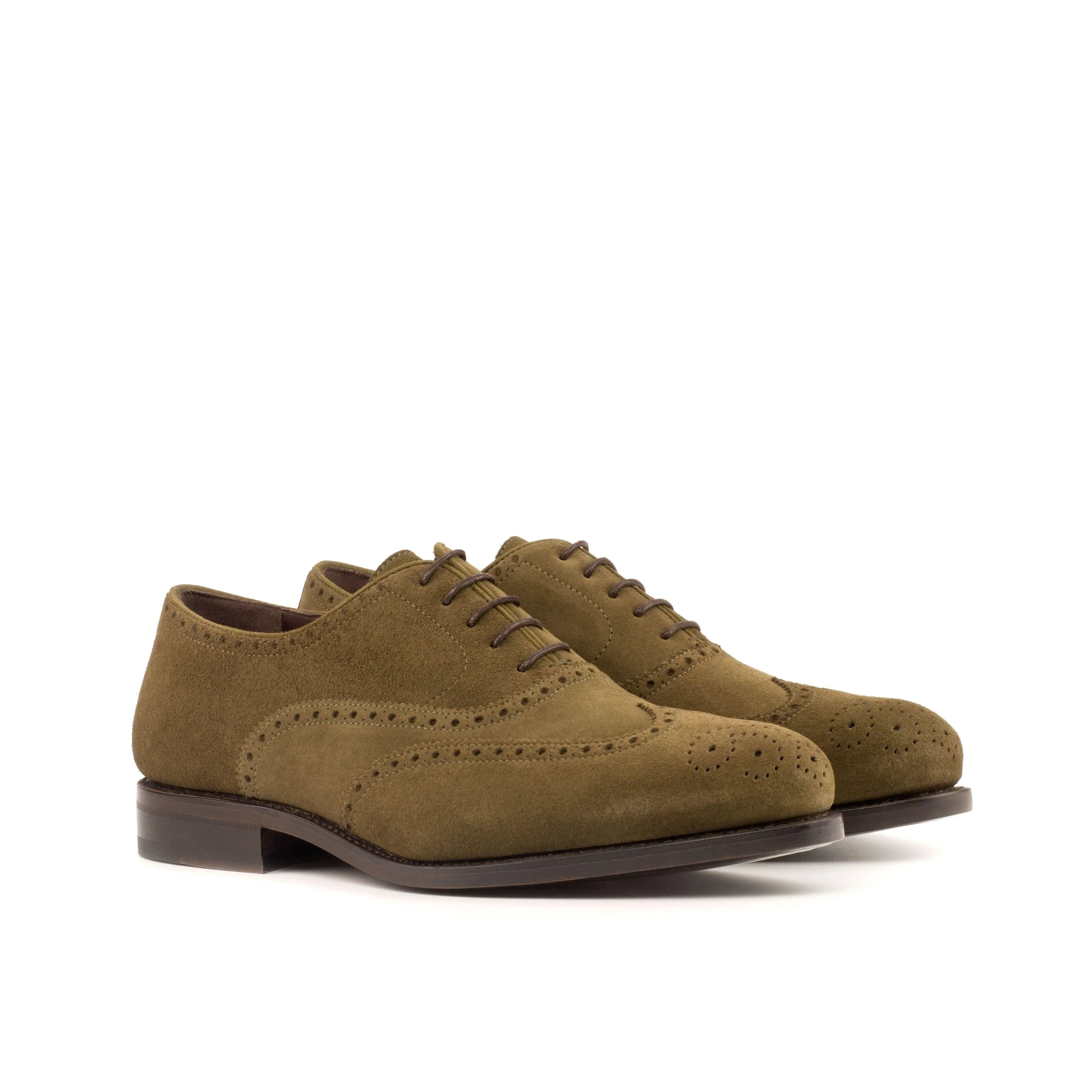 Khaki Suede Brogue Shoes Classic Craft