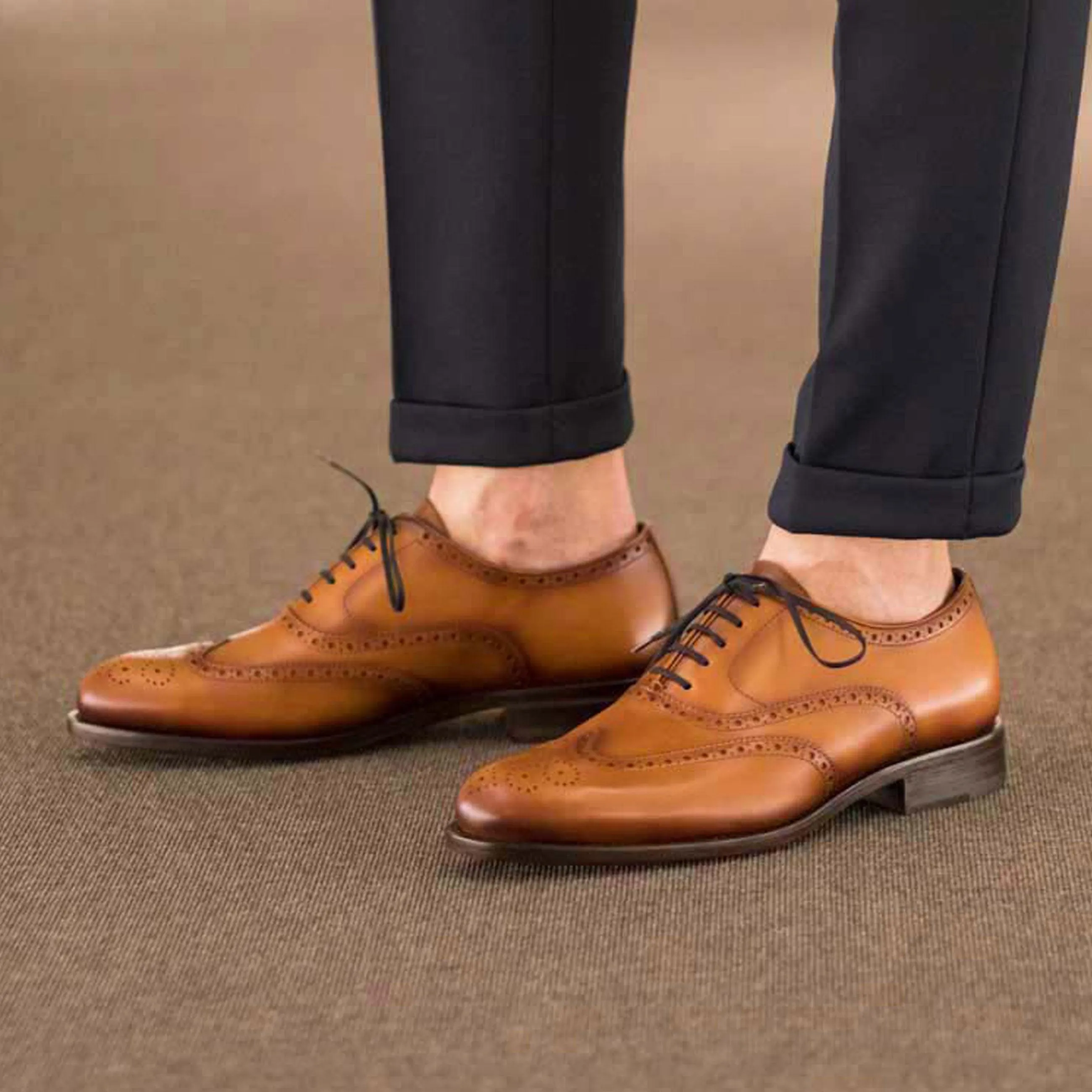 Full Brogue cognac box calf Work Look Fast fashion