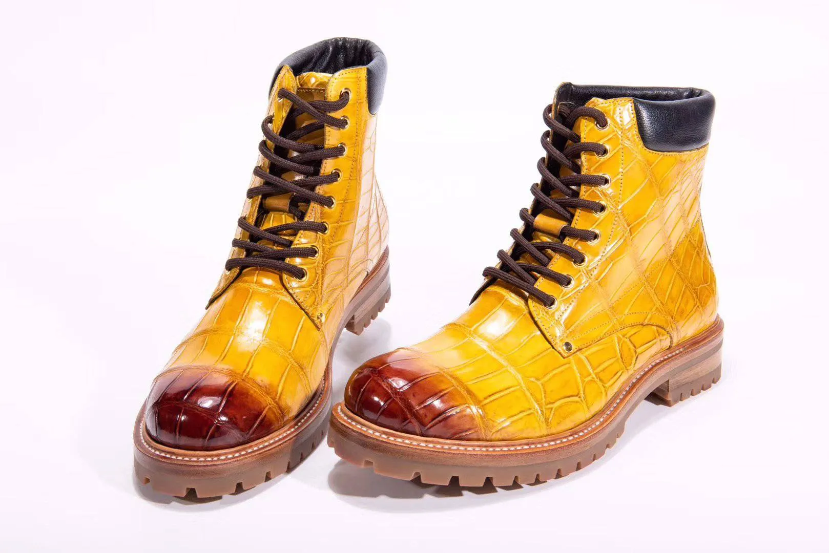 Celebrate Night Everyday Walk Crocodile Shoes Mens Boots Genuine Crocodile Skin Leather High-top Lace Up  Anti-Slip Boot