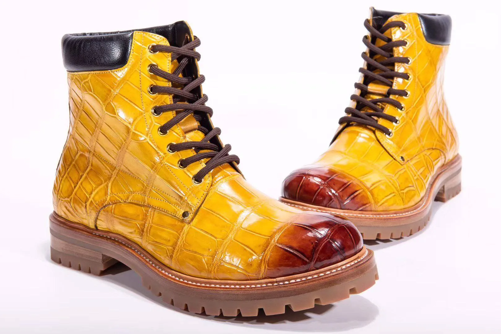 Comfortable Walkers Soft Crocodile Shoes Mens Boots Genuine Crocodile Skin Leather High-top Lace Up  Anti-Slip Boot