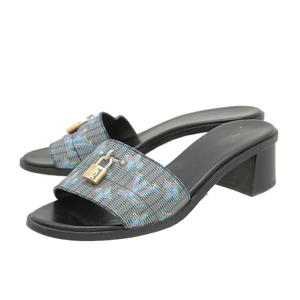 Night Glow Louis Vuitton Blue Pop Monogram Lock It Mules 39.5