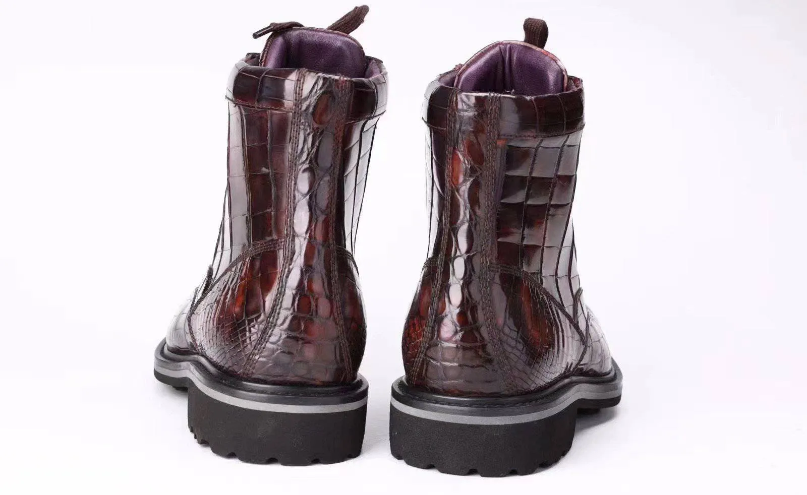 Relaxed Look Work Ready Crocodile Shoes Mens Boots Genuine Crocodile Leather High-top Lace Up  Anti-Slip Boot Vintage Wine Red