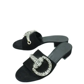 Walking Vibe Sunny Walk Gucci Black Suede Maxime Crystal Horsebit Slide Sandals 37.5
