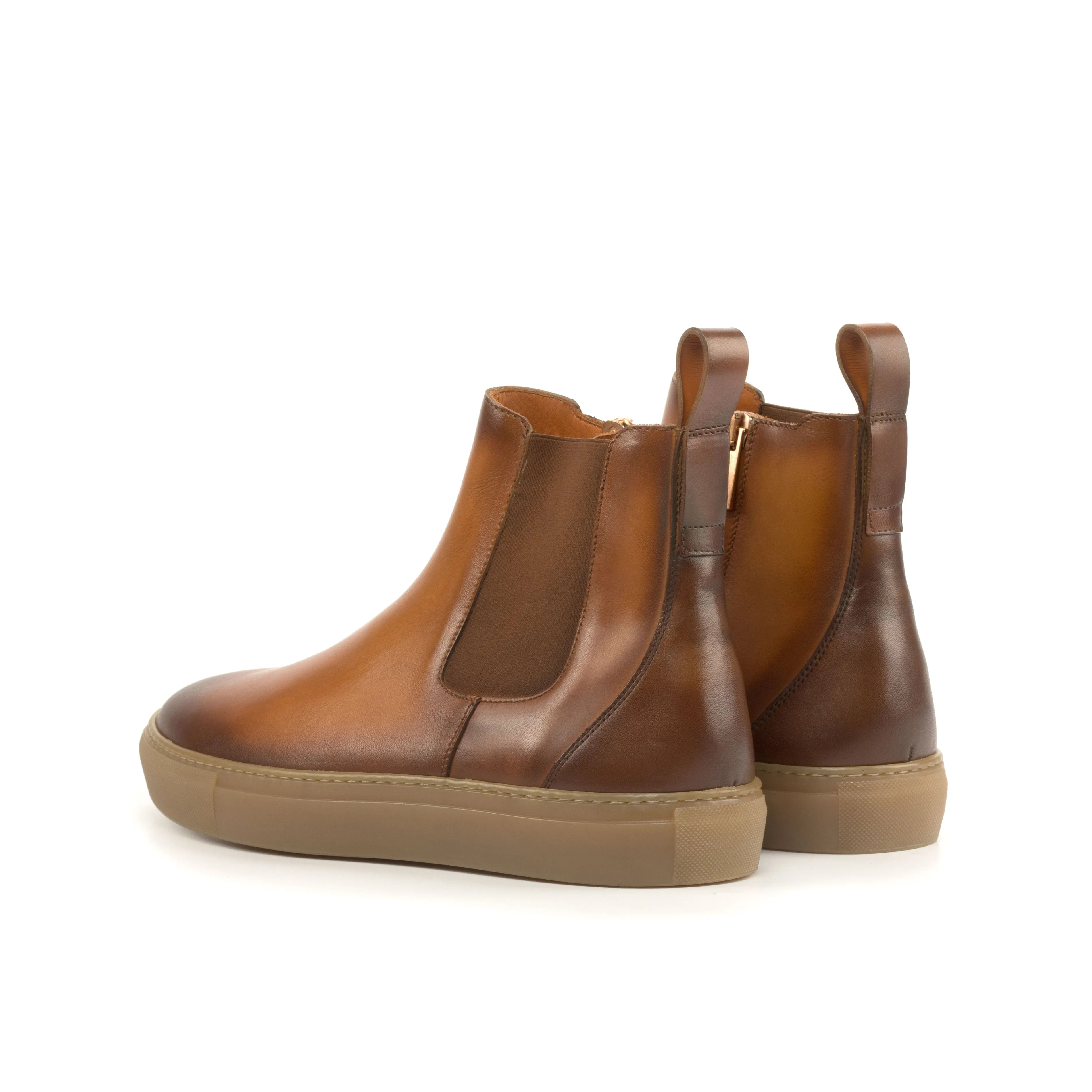 Cognac & Medium Brown Calf Chelsea Sneaker Boots machine - washable upper shoes