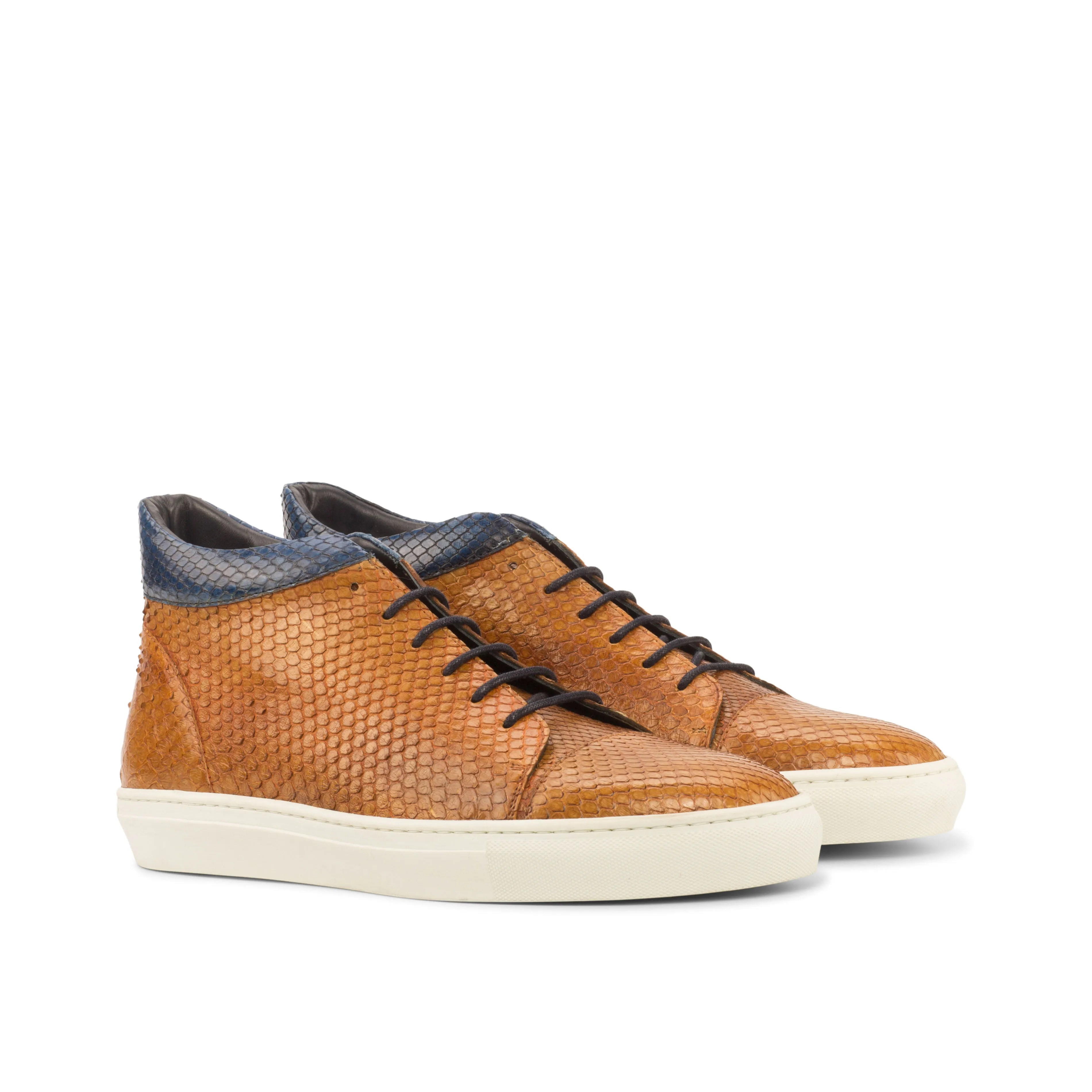 Cognac & Navy Python High-Top Sneakers Anti Odor Coating Casual Support