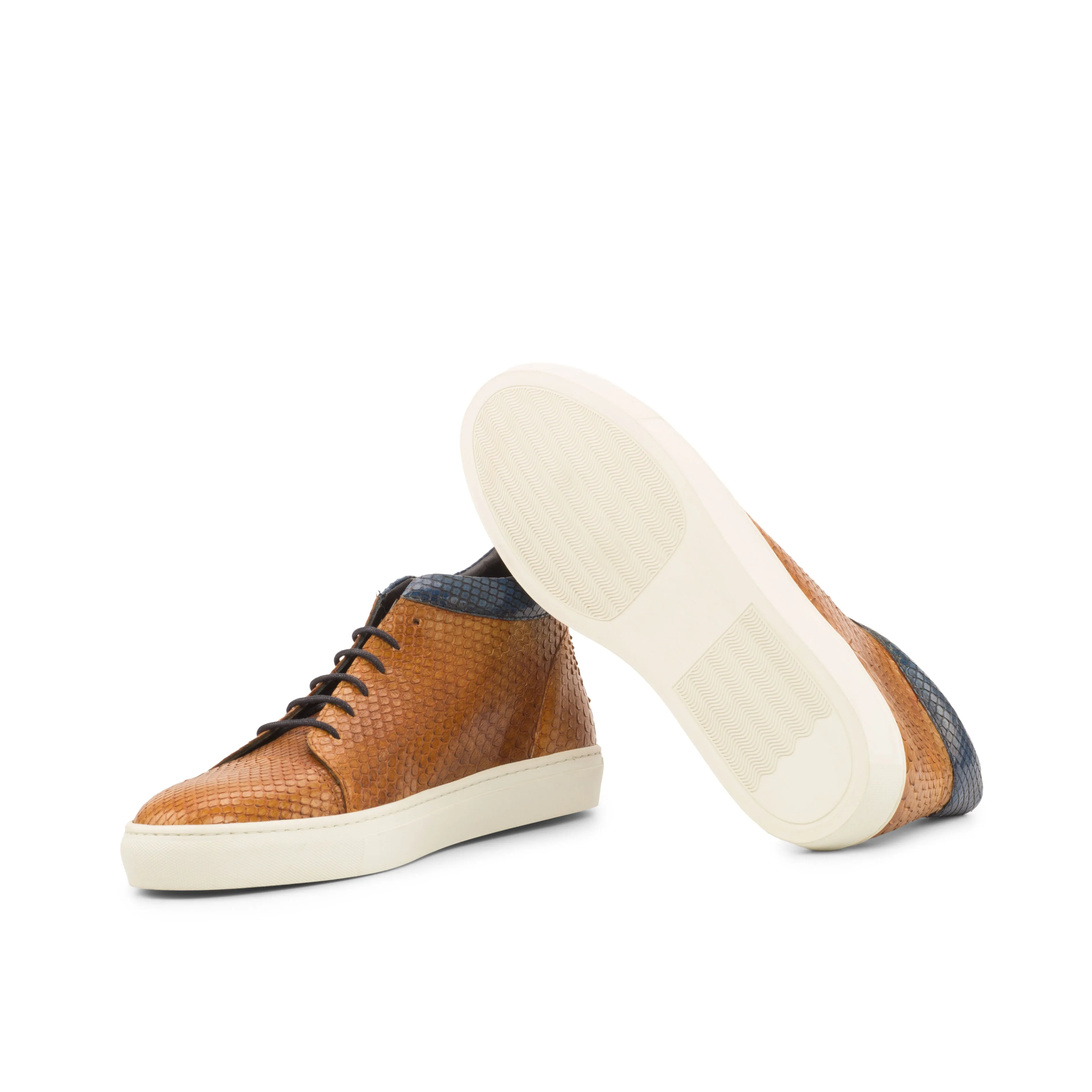 Cognac & Navy Python High-Top Sneakers Grip Flow composite material