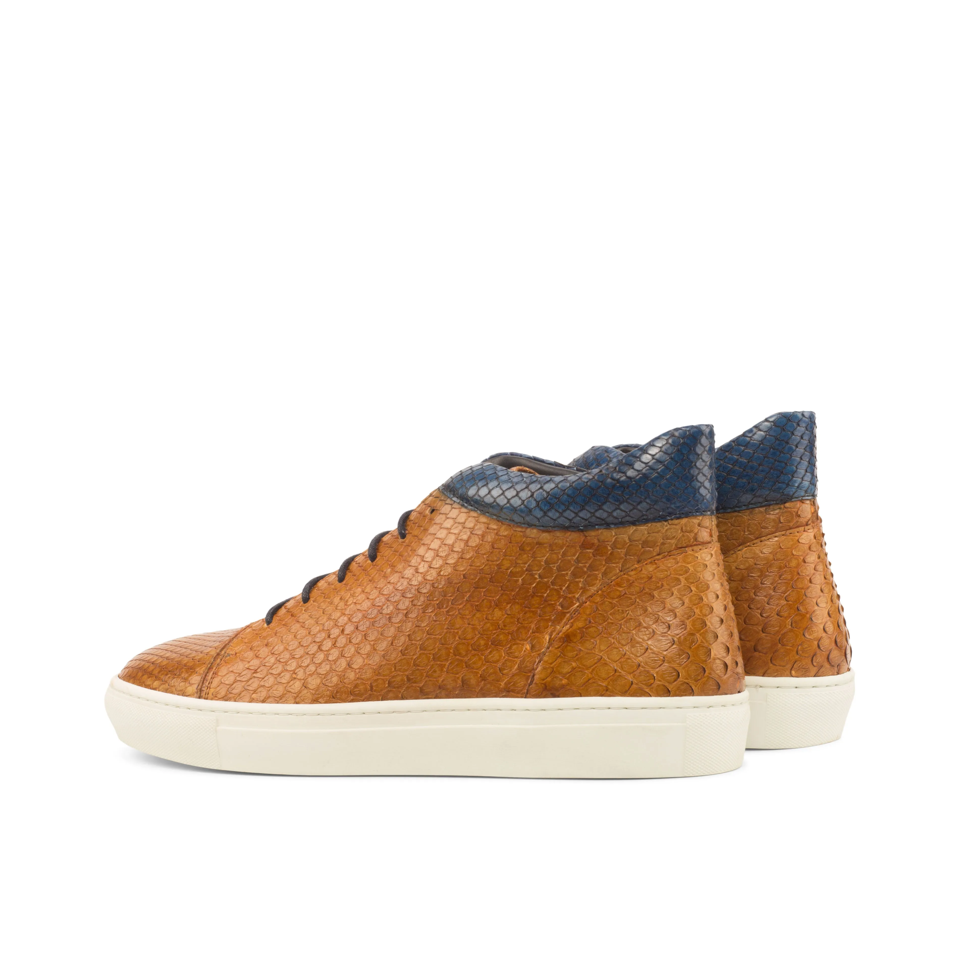 Cognac & Navy Python High-Top Sneakers Temperature Regulating Fabric