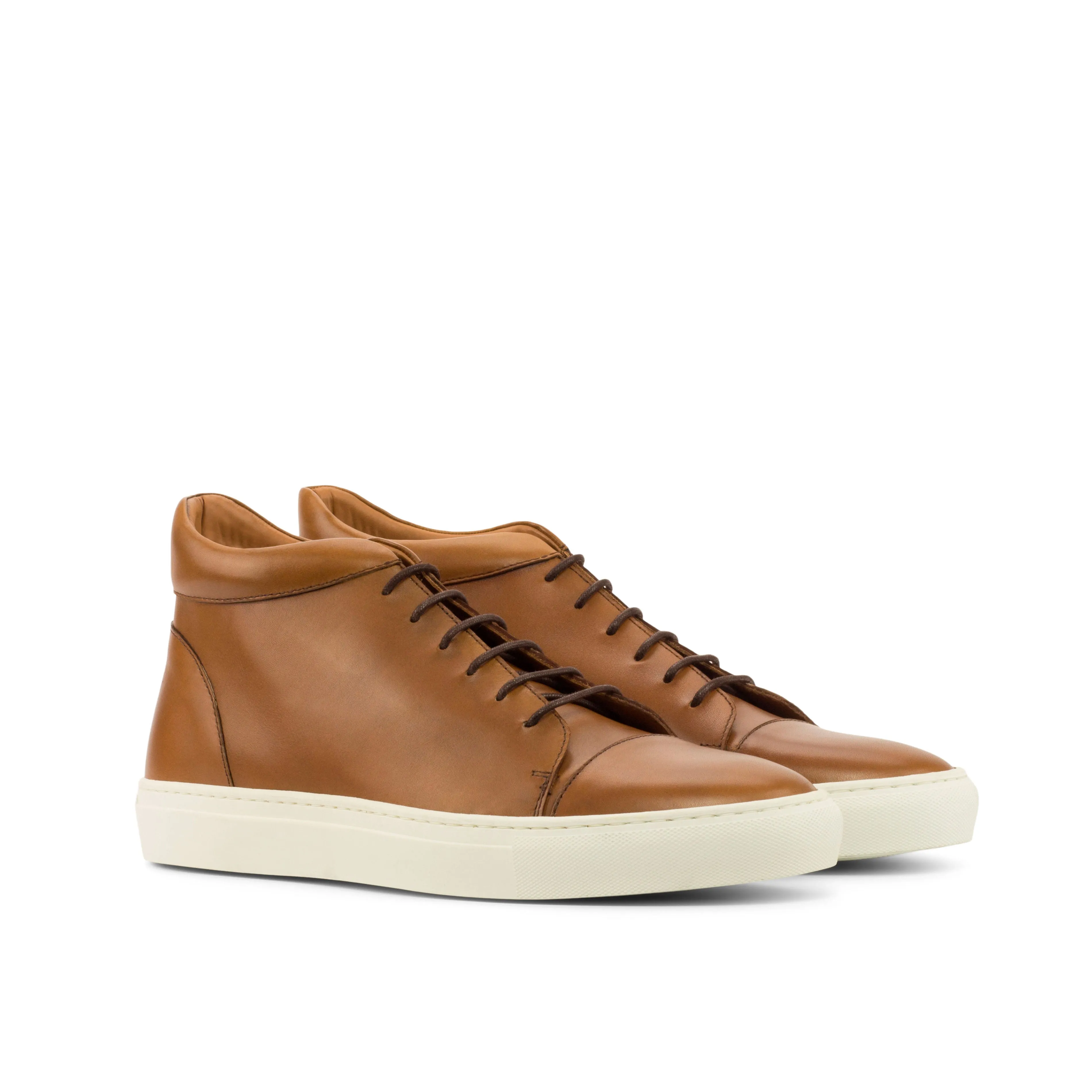 Cognac Calf Leather High-Top Sneakers Step Soft Flex Zones