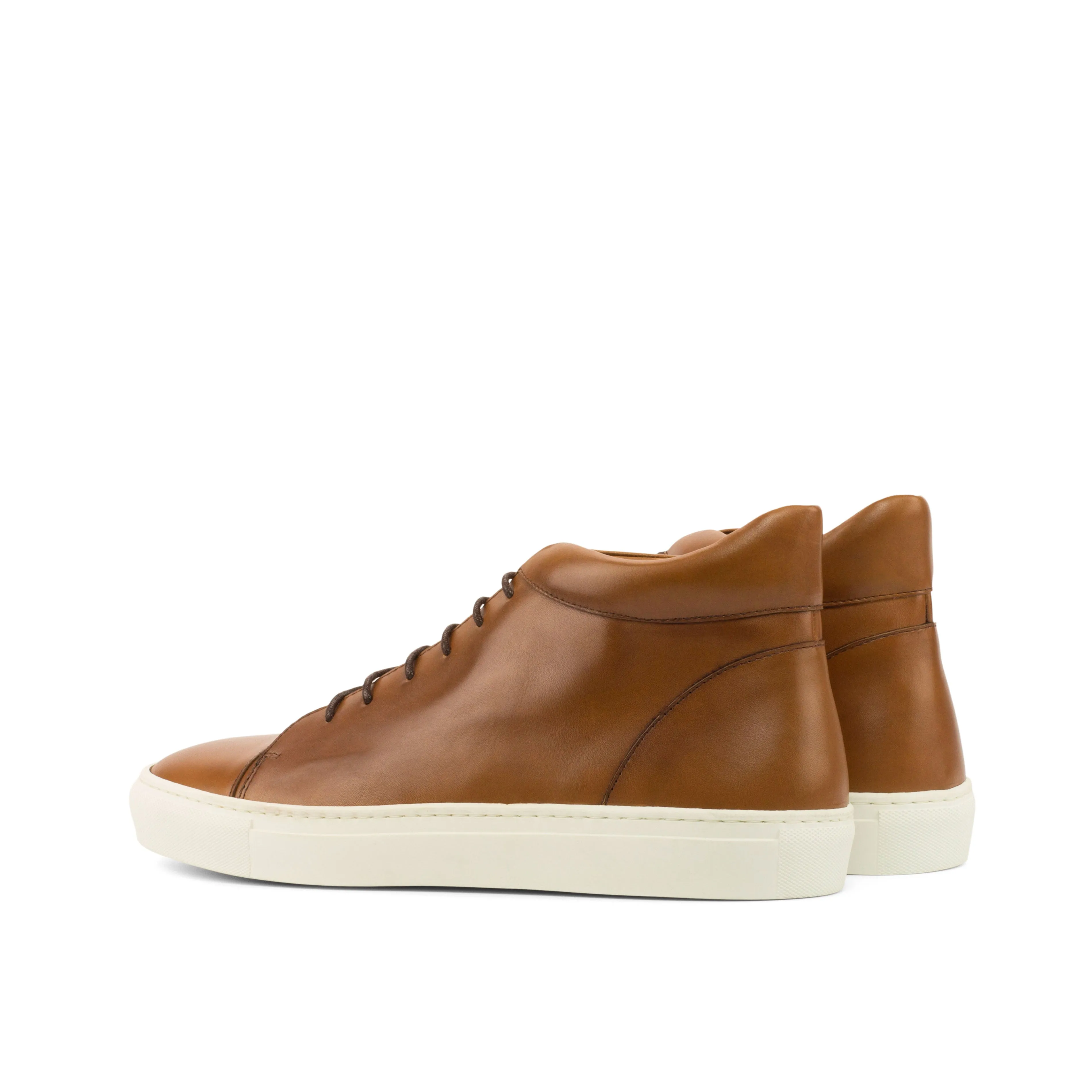 Cognac Calf Leather High-Top Sneakers Pressure Dispersion Sole All Purpose