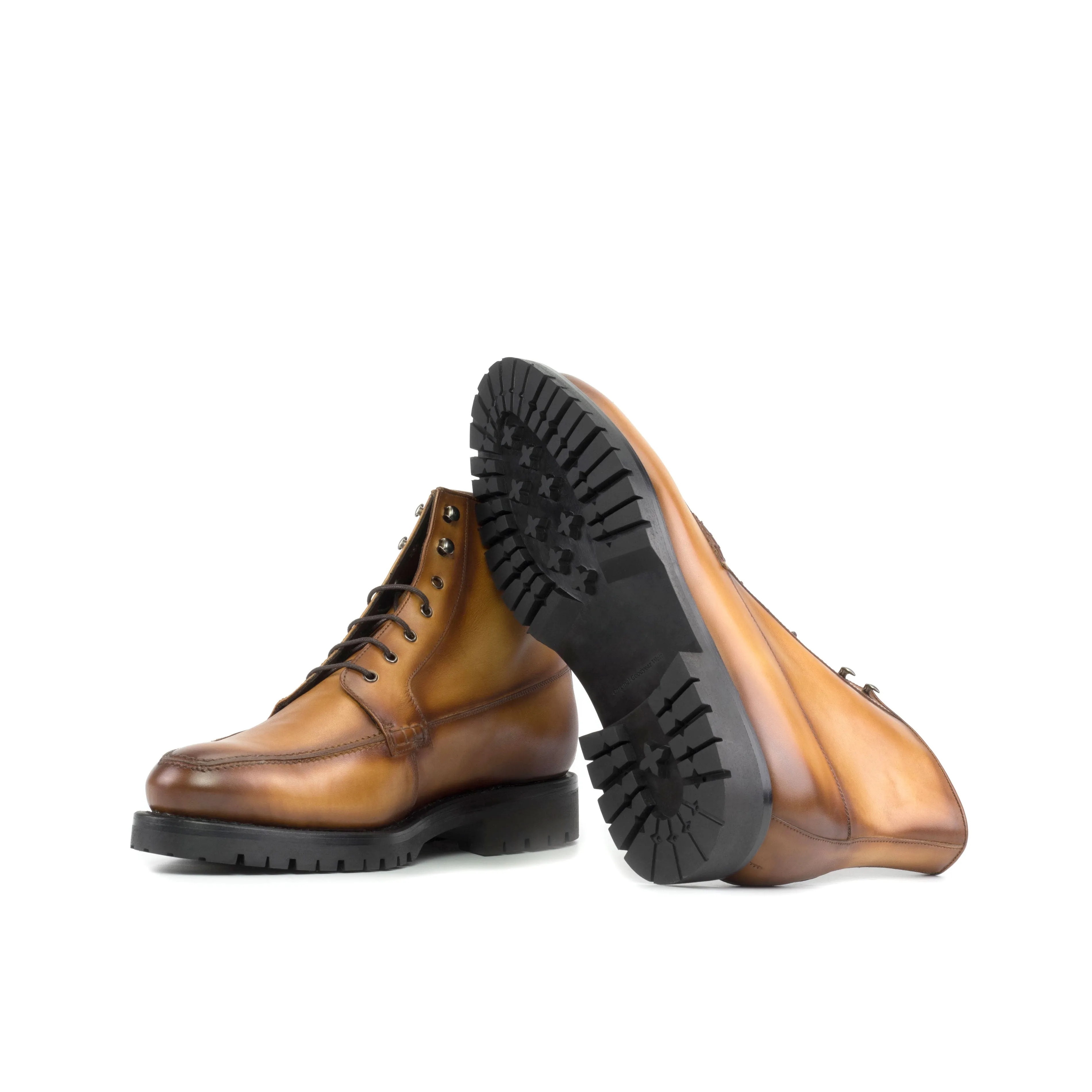 Shock absorption Cognac Painted Calf Leather Moc-Toe Boot