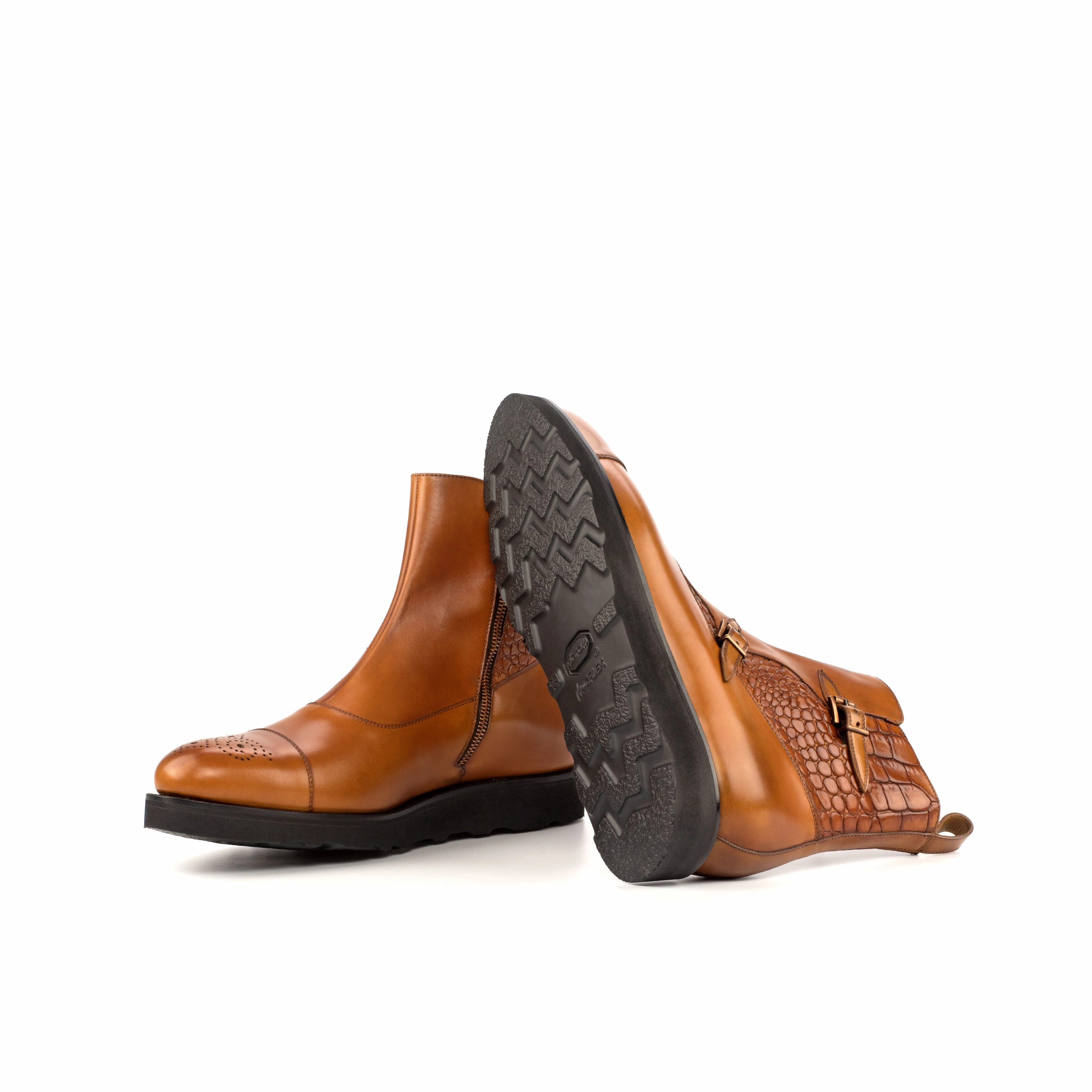 outdoor chill Cognac Calf & Croco Double-Monk Boots