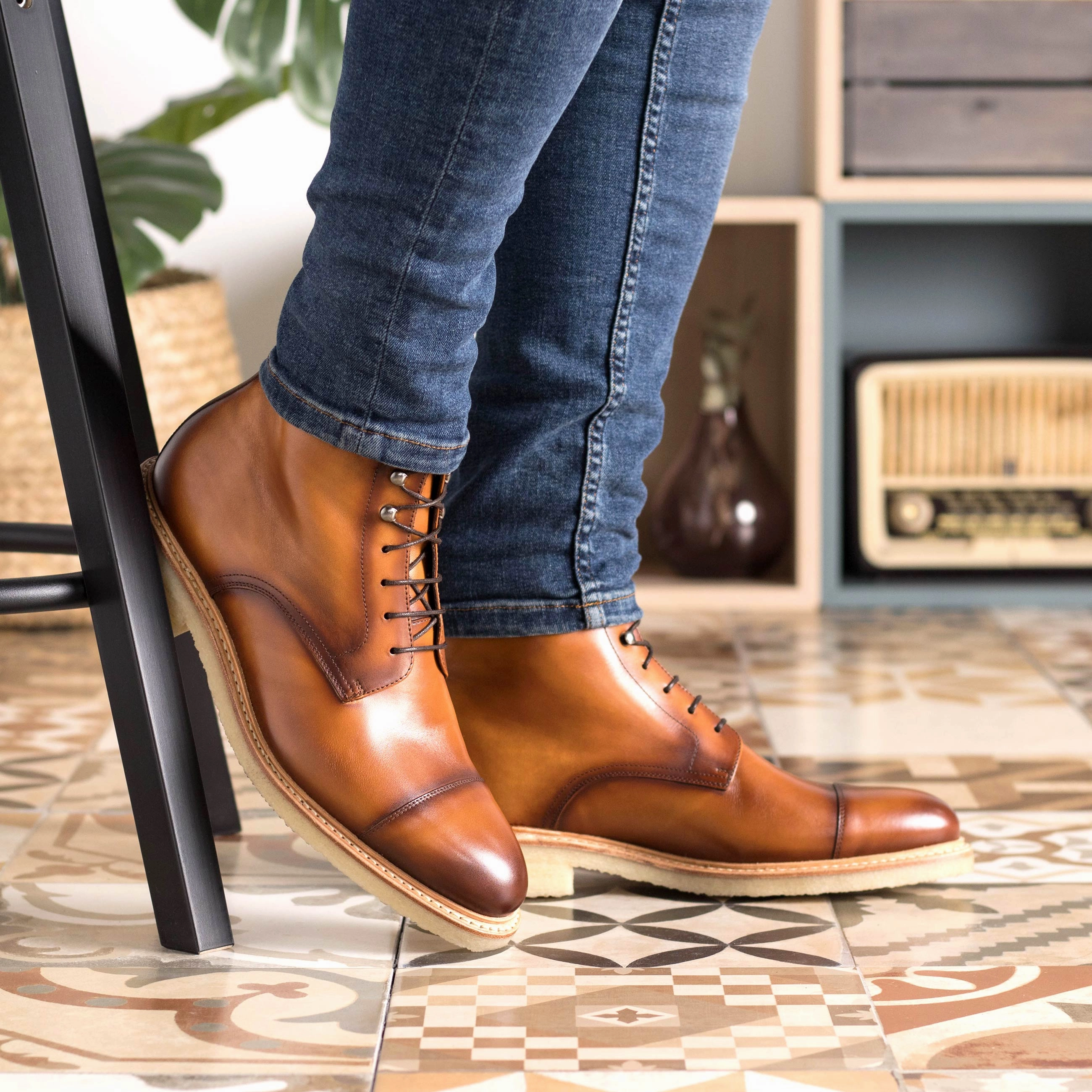 Cognac Painted Calf Leather Jumper Boot Quiet Chic