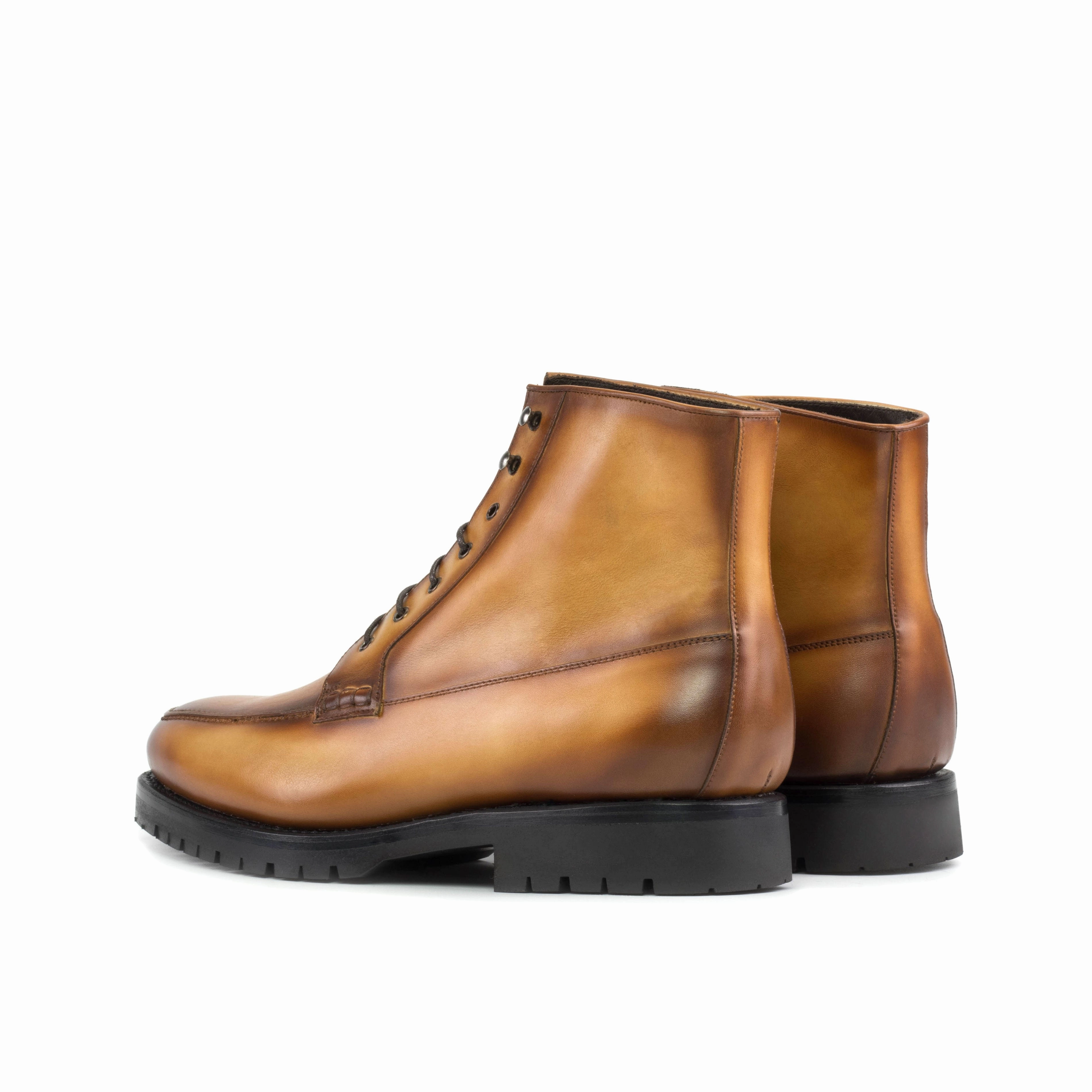 Cognac Painted Calf Leather Moc-Toe Boot Minimalist Style